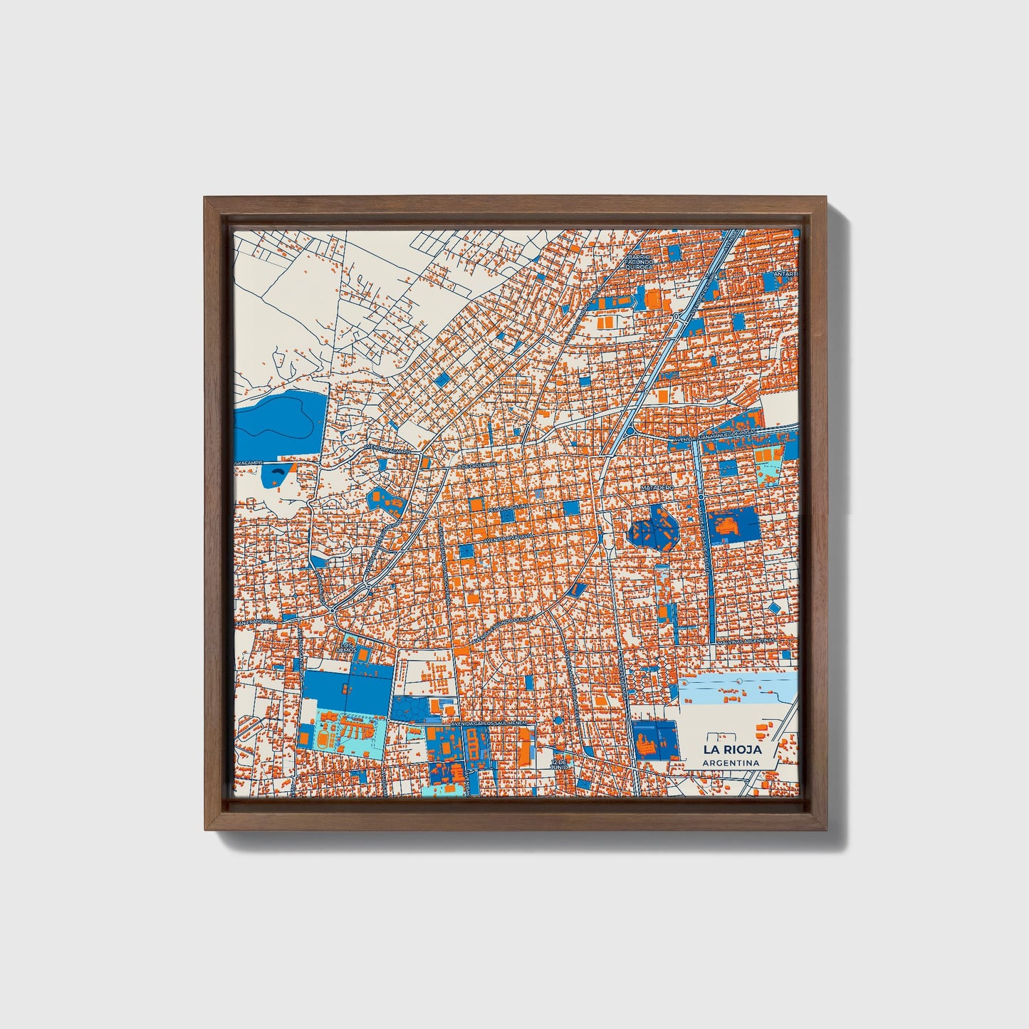 La Rioja Argentina Colorful City Map Canvas Print • Dark Wooden Framed
