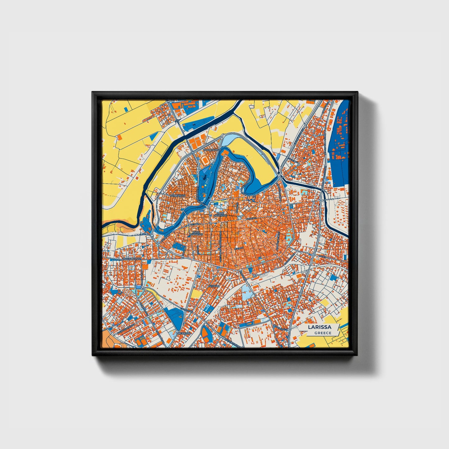 Λαρισα Greece Colorful City Map Canvas Print • Black Framed