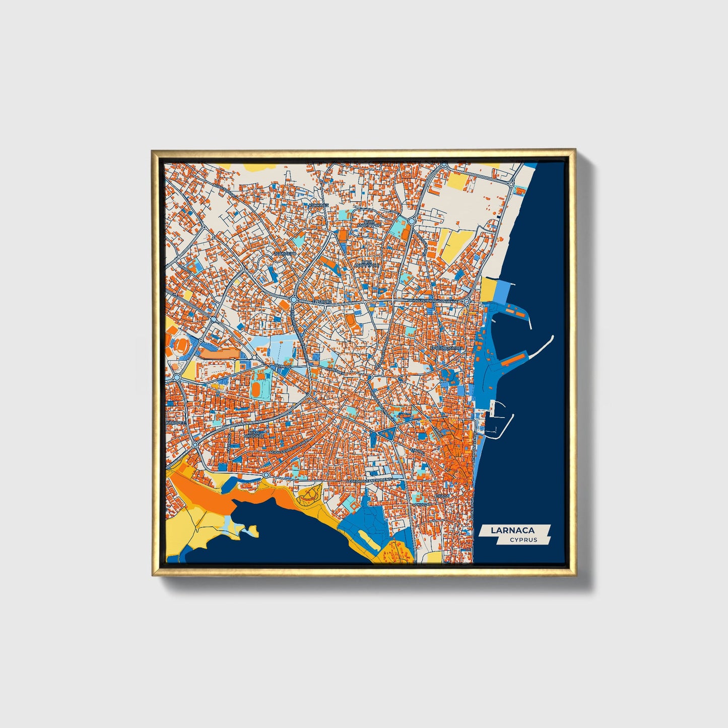 Larnaca   Cyprus Colorful City Map Canvas Print • Gold Framed