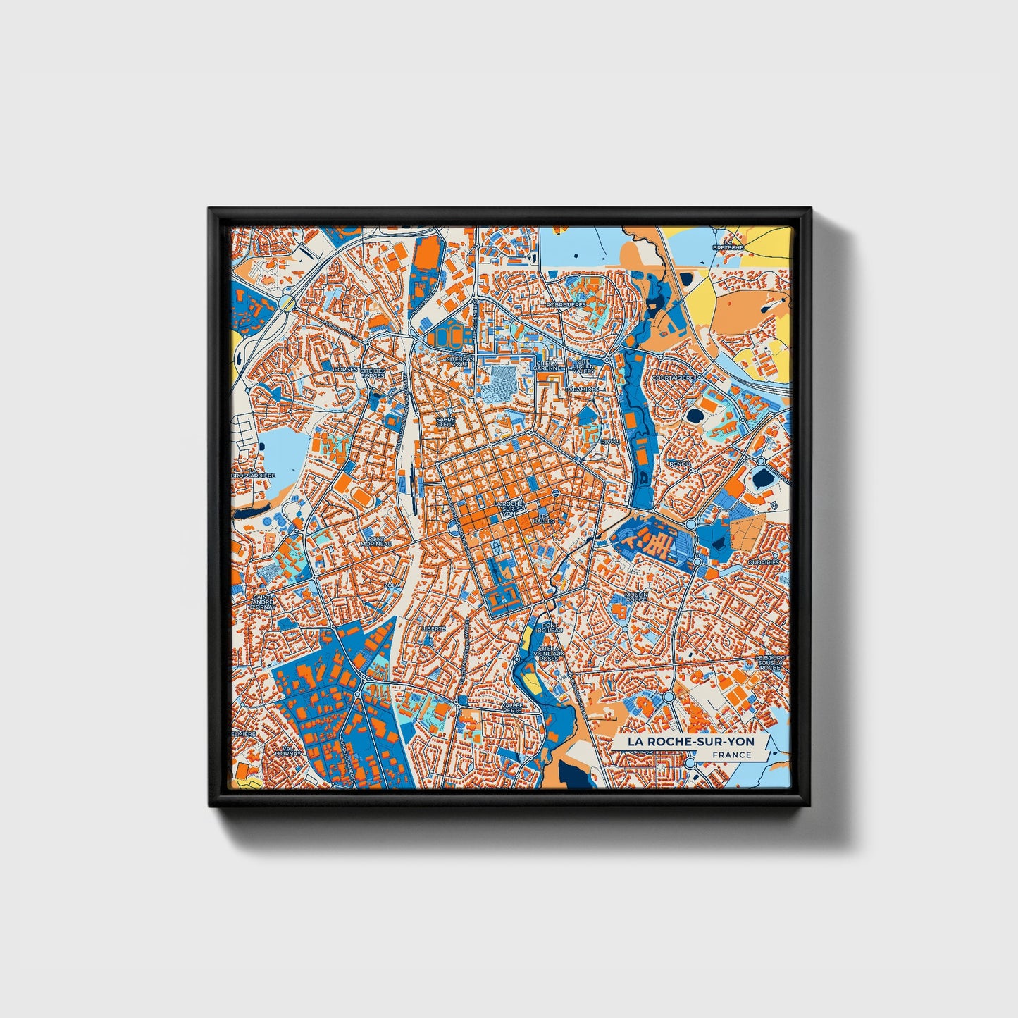 La Roche-Sur-Yon France Colorful City Map Canvas Print • Black Framed