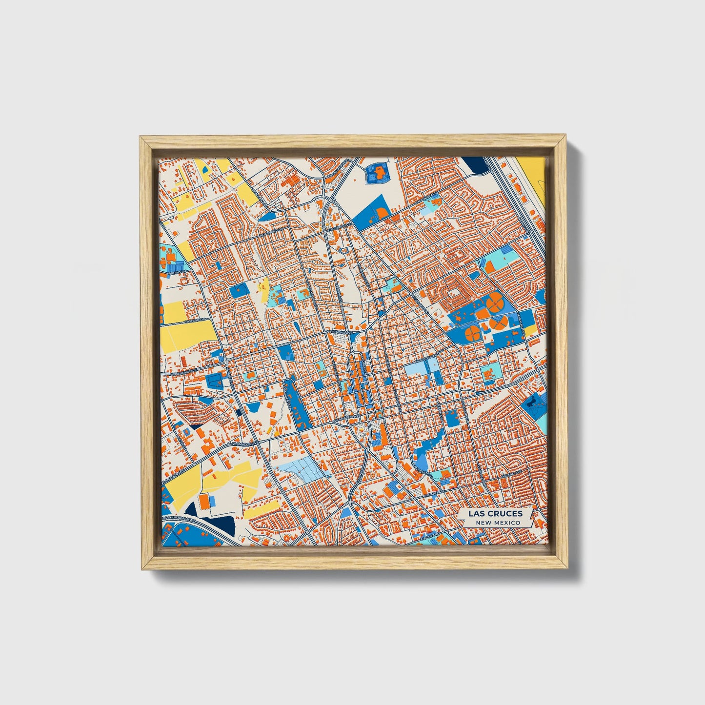 Las Cruces New Mexico Colorful City Map Canvas Print • Natural Wooden Framed