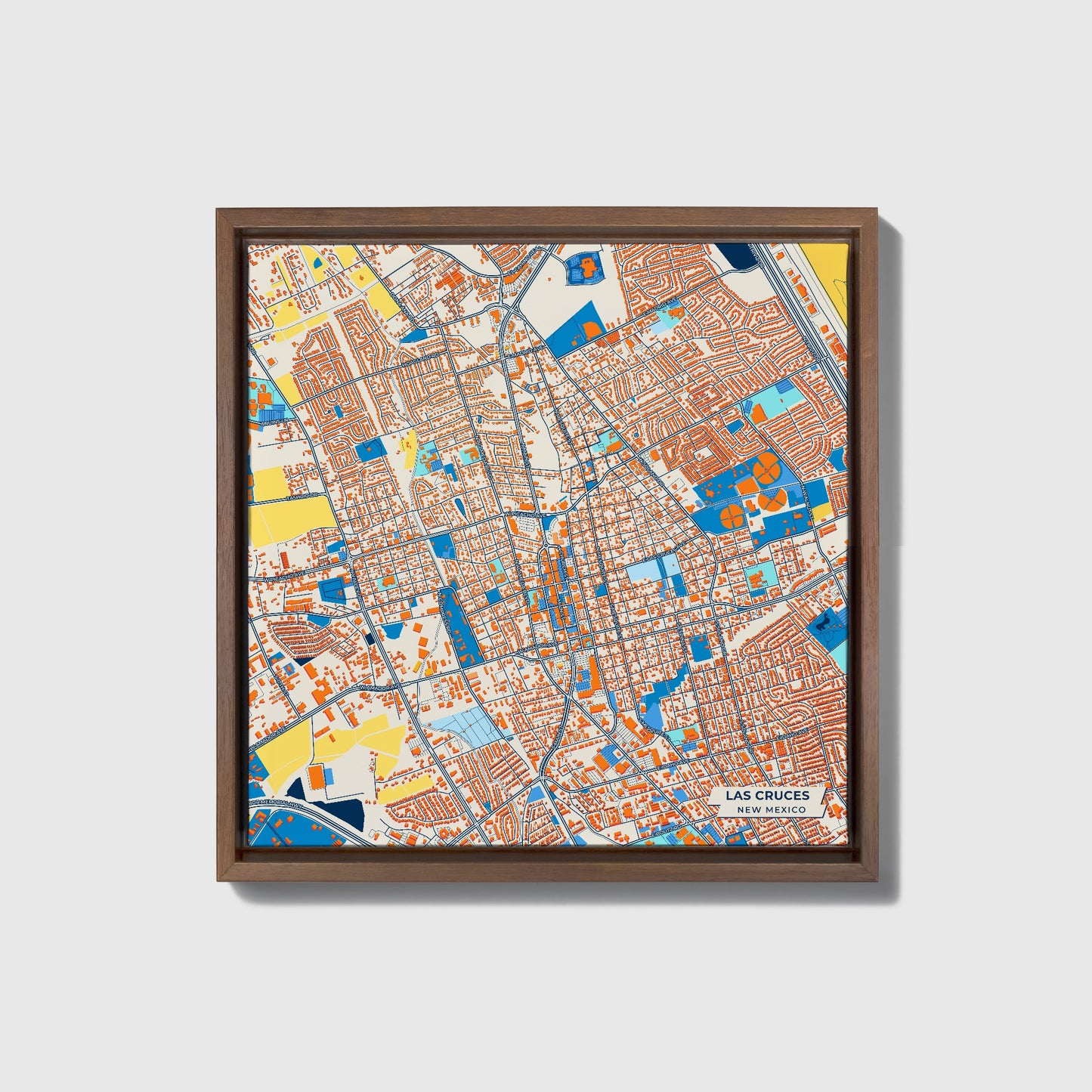 Las Cruces New Mexico Colorful City Map Canvas Print • Dark Wooden Framed