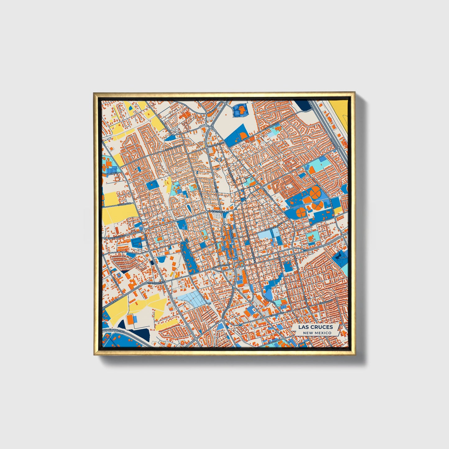 Las Cruces New Mexico Colorful City Map Canvas Print • Gold Framed