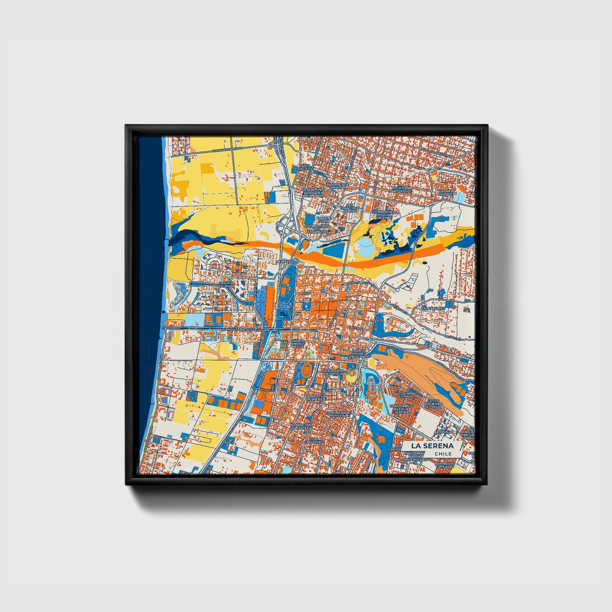 La Serena Chile Colorful City Map Canvas Print • Black Framed