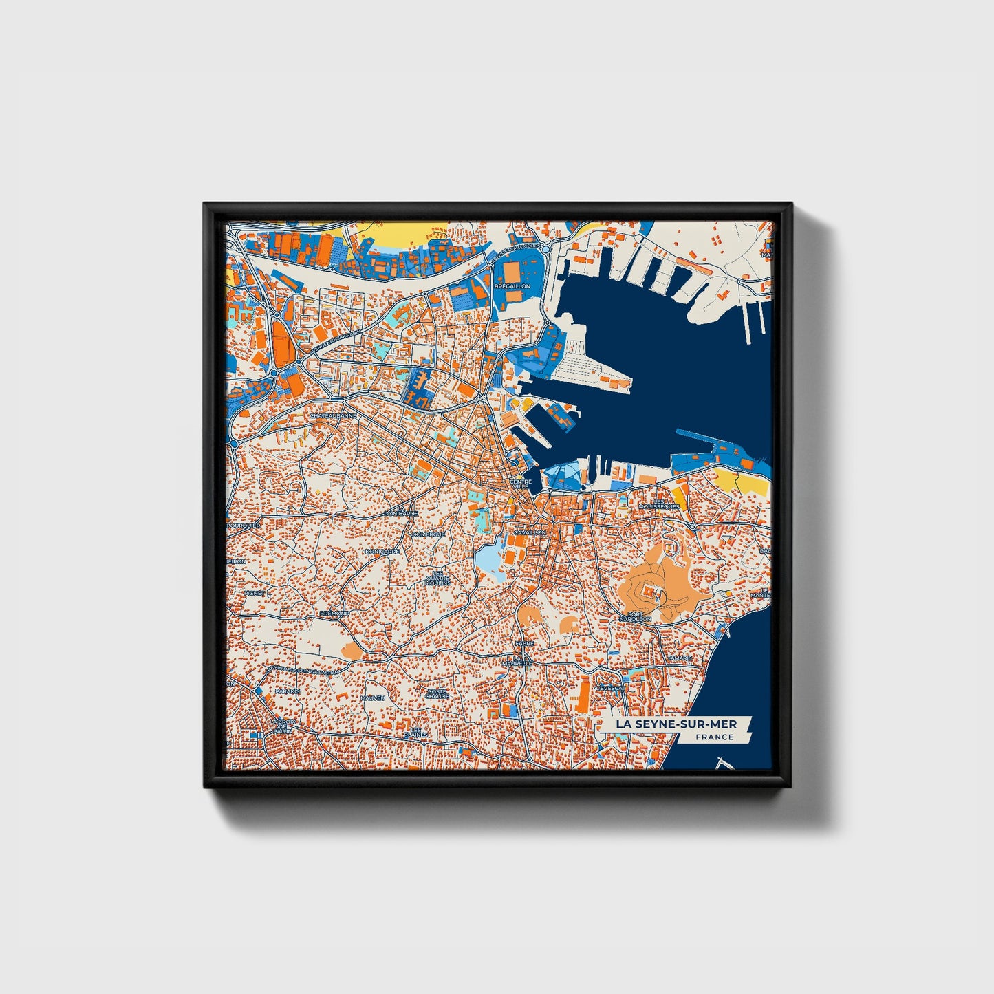 La Seyne-Sur-Mer France Colorful City Map Canvas Print • Black Framed