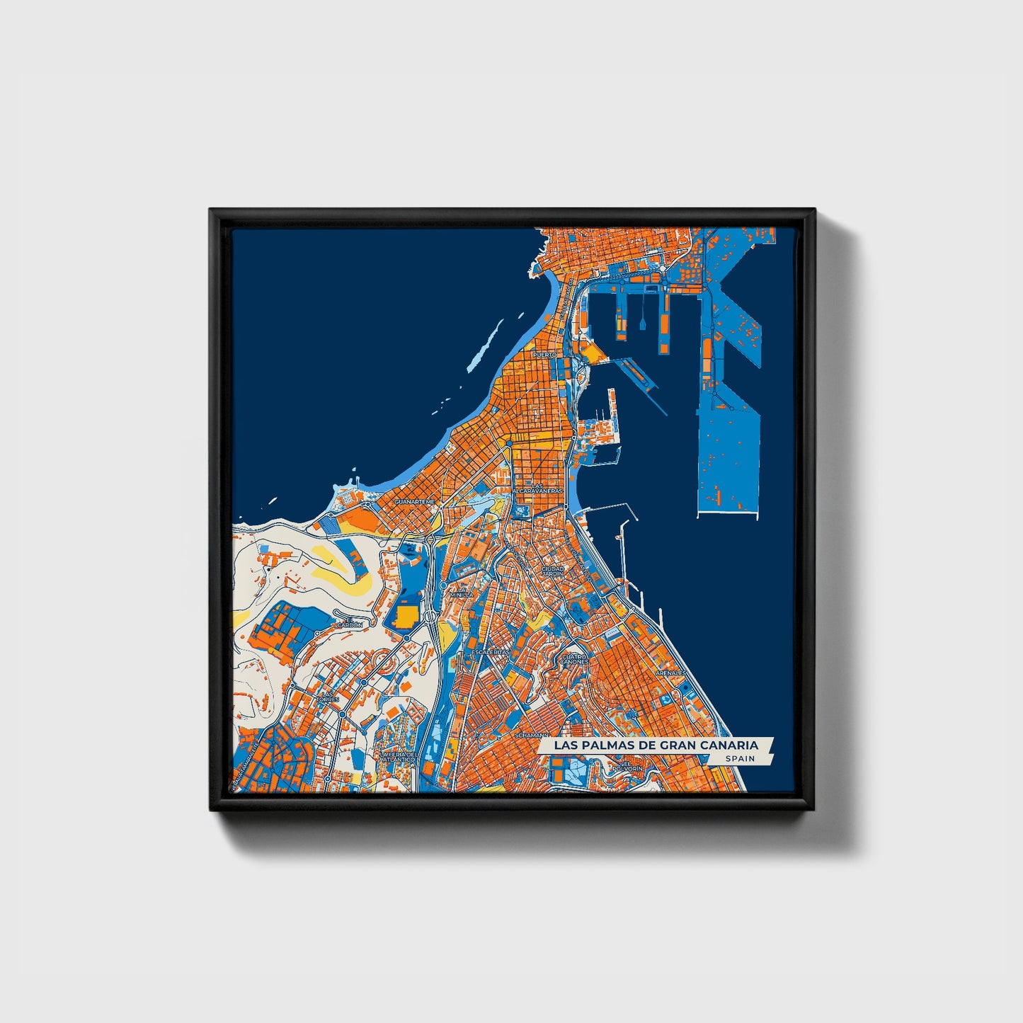 Las Palmas De Gran Canaria Spain Colorful City Map Canvas Print • Black Framed