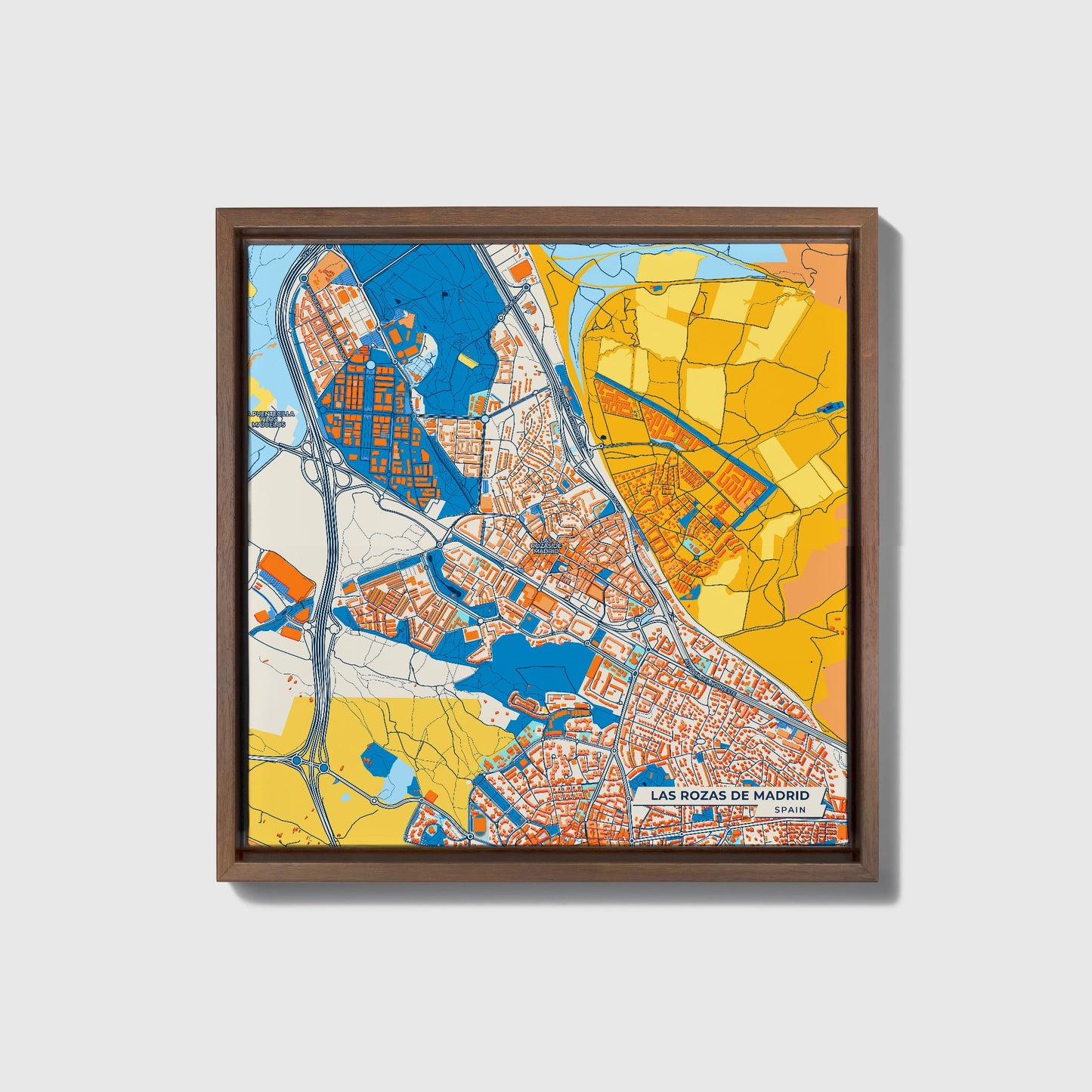 Las Rozas De Madrid Spain Colorful City Map Canvas Print • Dark Wooden Framed