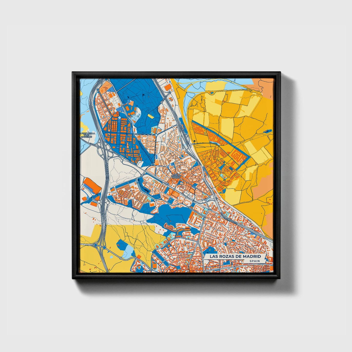 Las Rozas De Madrid Spain Colorful City Map Canvas Print • Black Framed