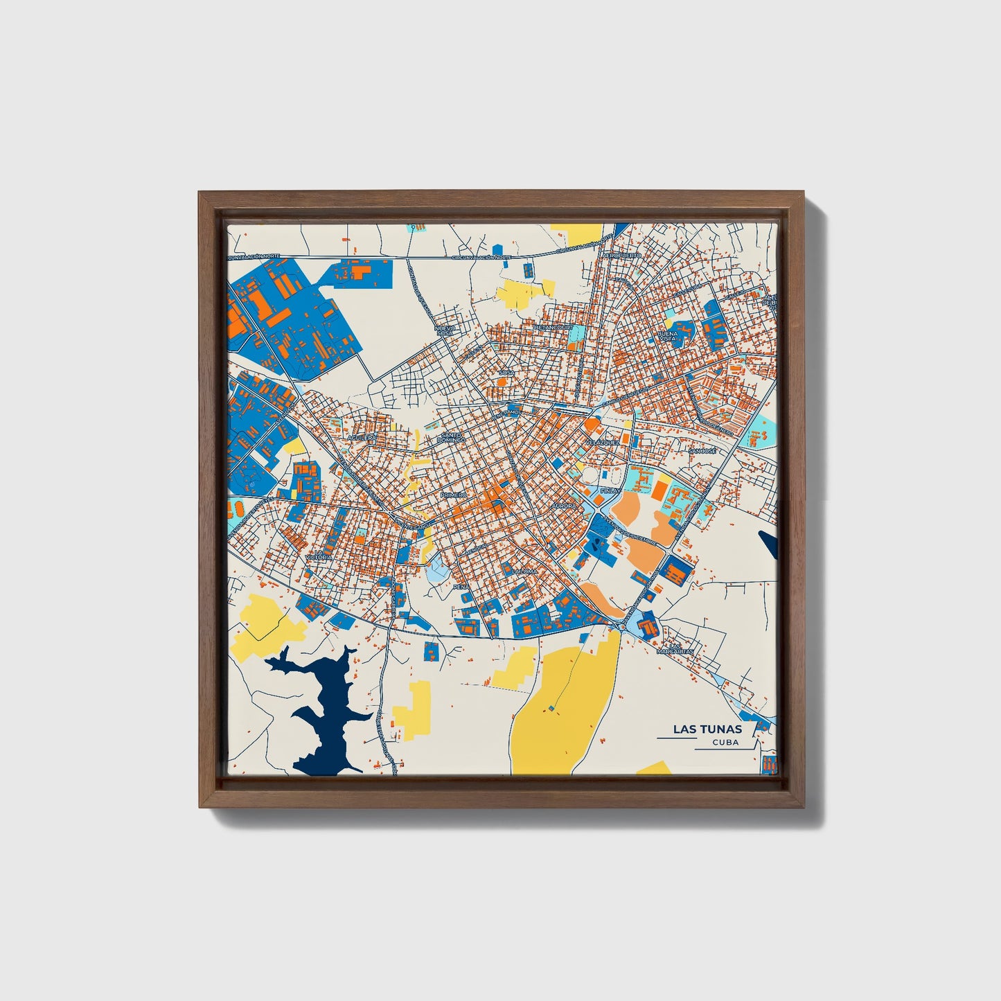 Las Tunas Cuba Colorful City Map Canvas Print • Dark Wooden Framed