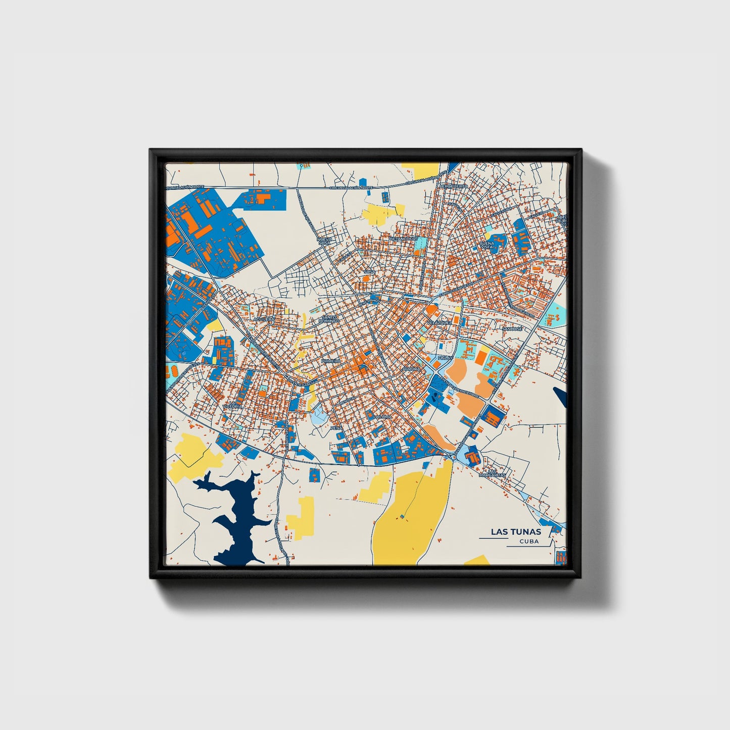 Las Tunas Cuba Colorful City Map Canvas Print • Black Framed