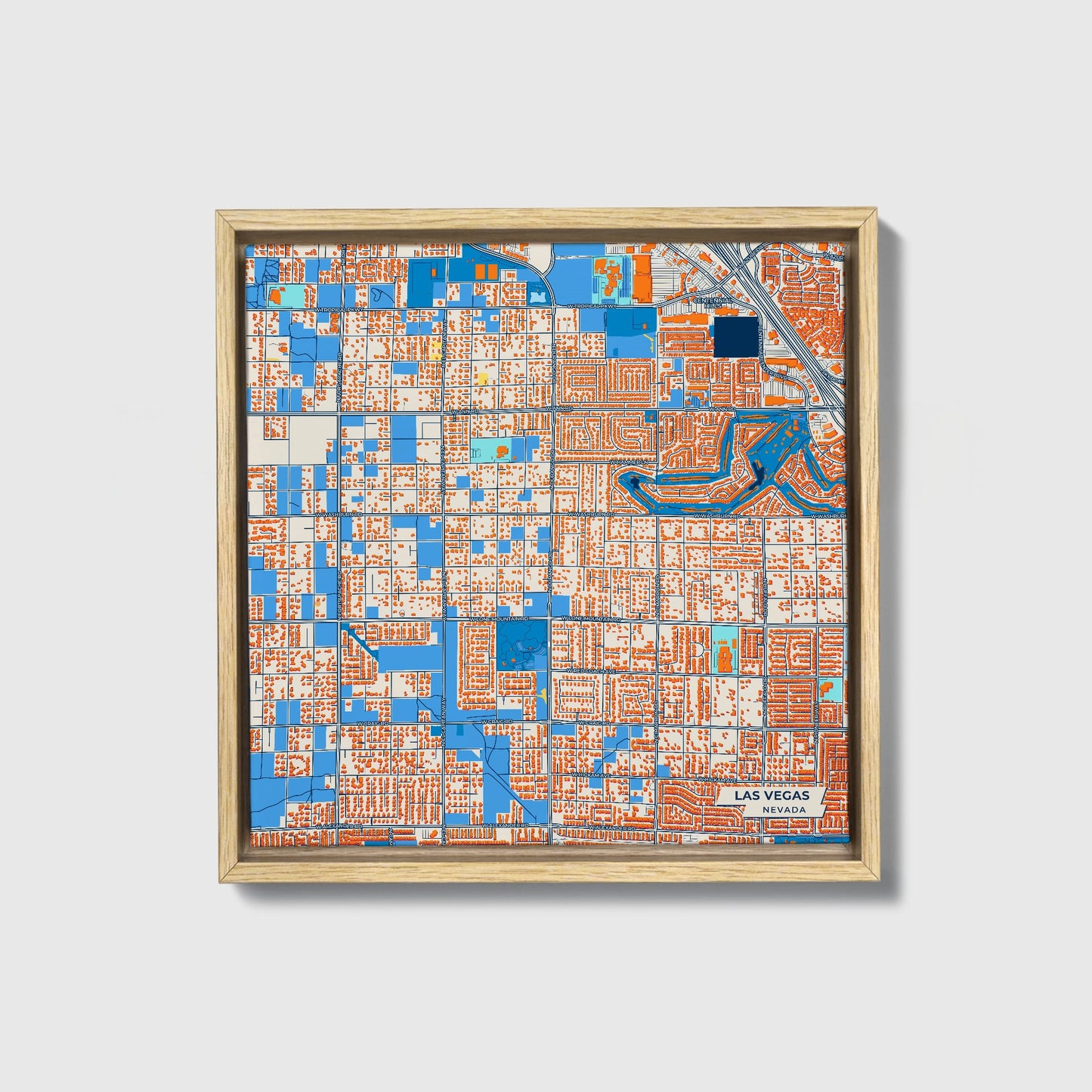 Las Vegas Nevada Colorful City Map Canvas Print • Natural Wooden Framed