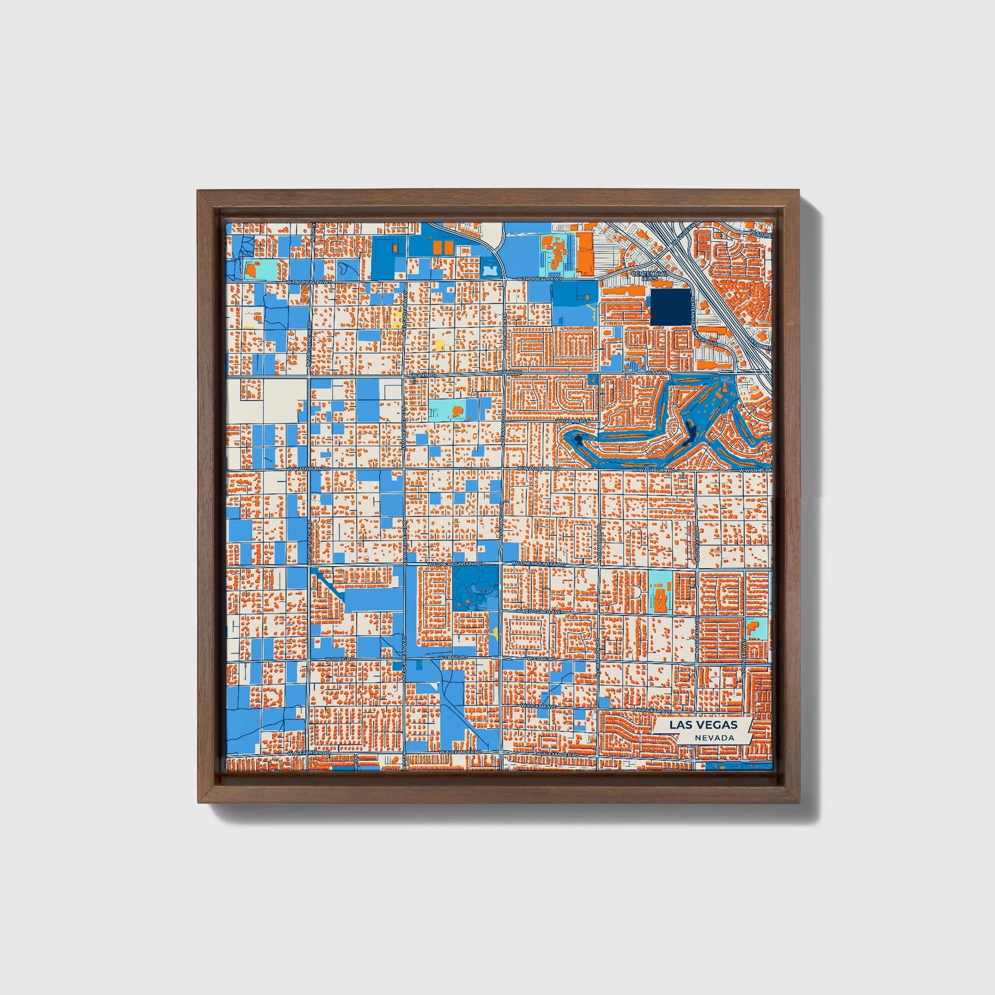 Las Vegas Nevada Colorful City Map Canvas Print • Dark Wooden Framed