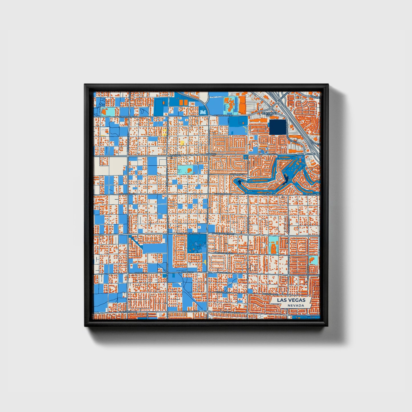 Las Vegas Nevada Colorful City Map Canvas Print • Black Framed