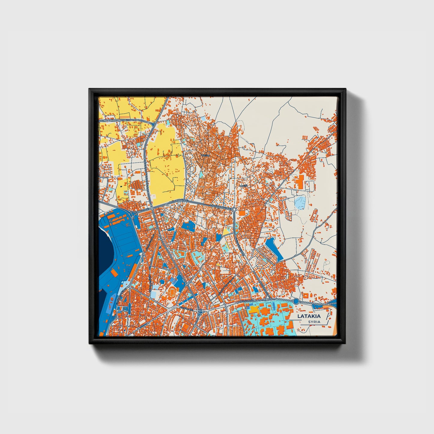 Latakia Syria Colorful City Map Canvas Print • Black Framed