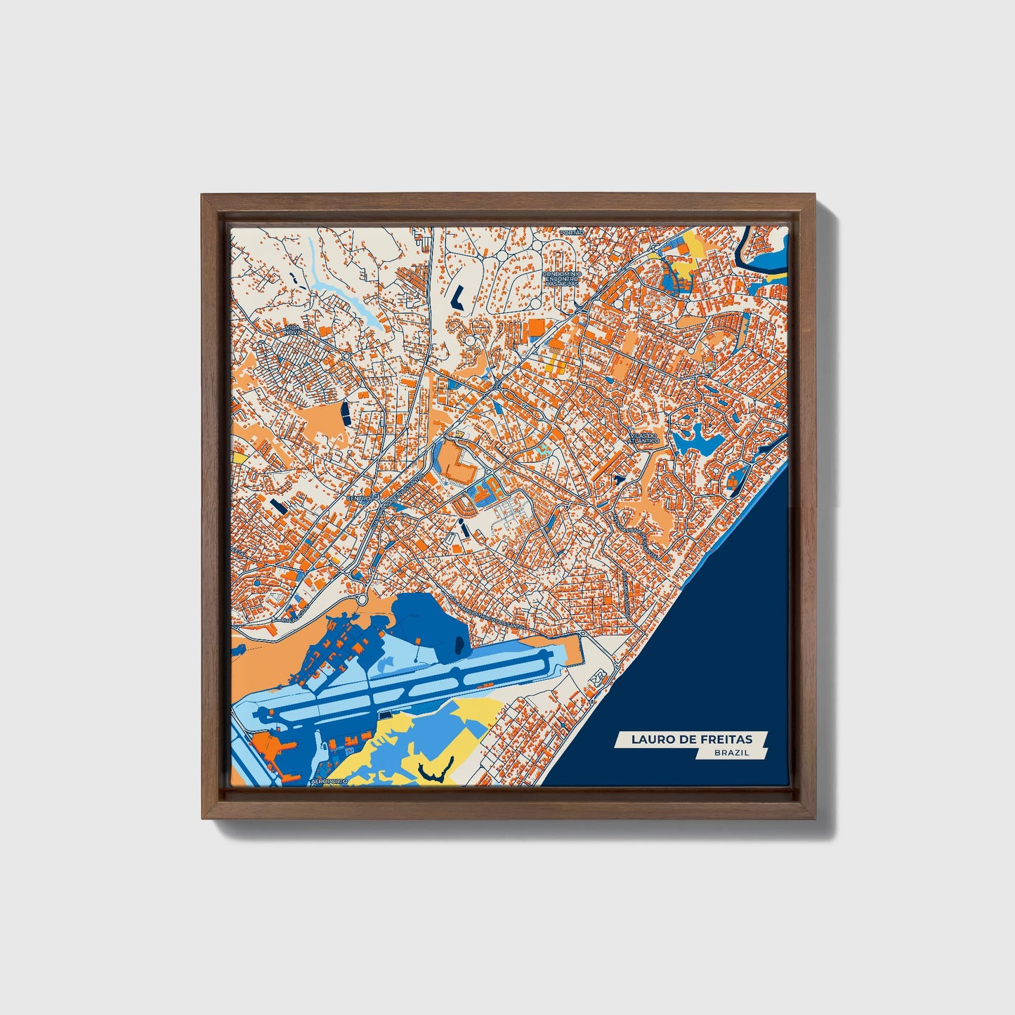 Lauro De Freitas Brazil Colorful City Map Canvas Print • Dark Wooden Framed