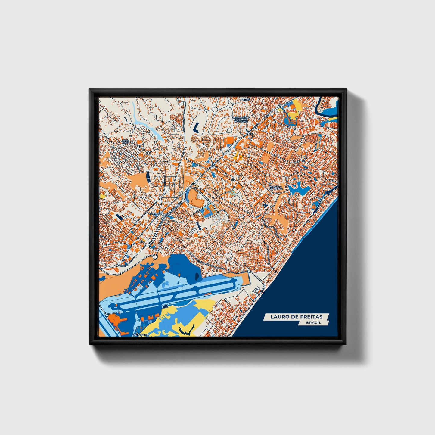 Lauro De Freitas Brazil Colorful City Map Canvas Print • Black Framed