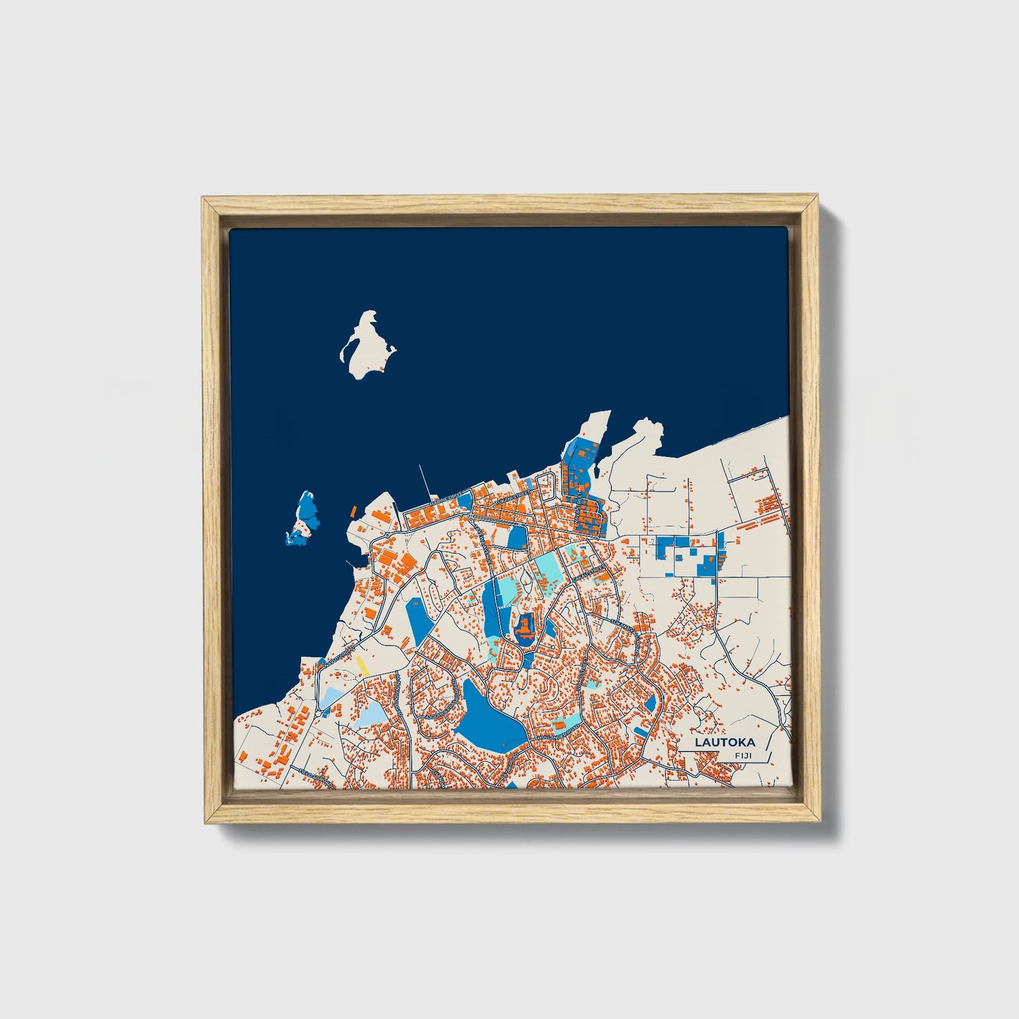Lautoka Fiji Colorful City Map Canvas Print • Natural Wooden Framed