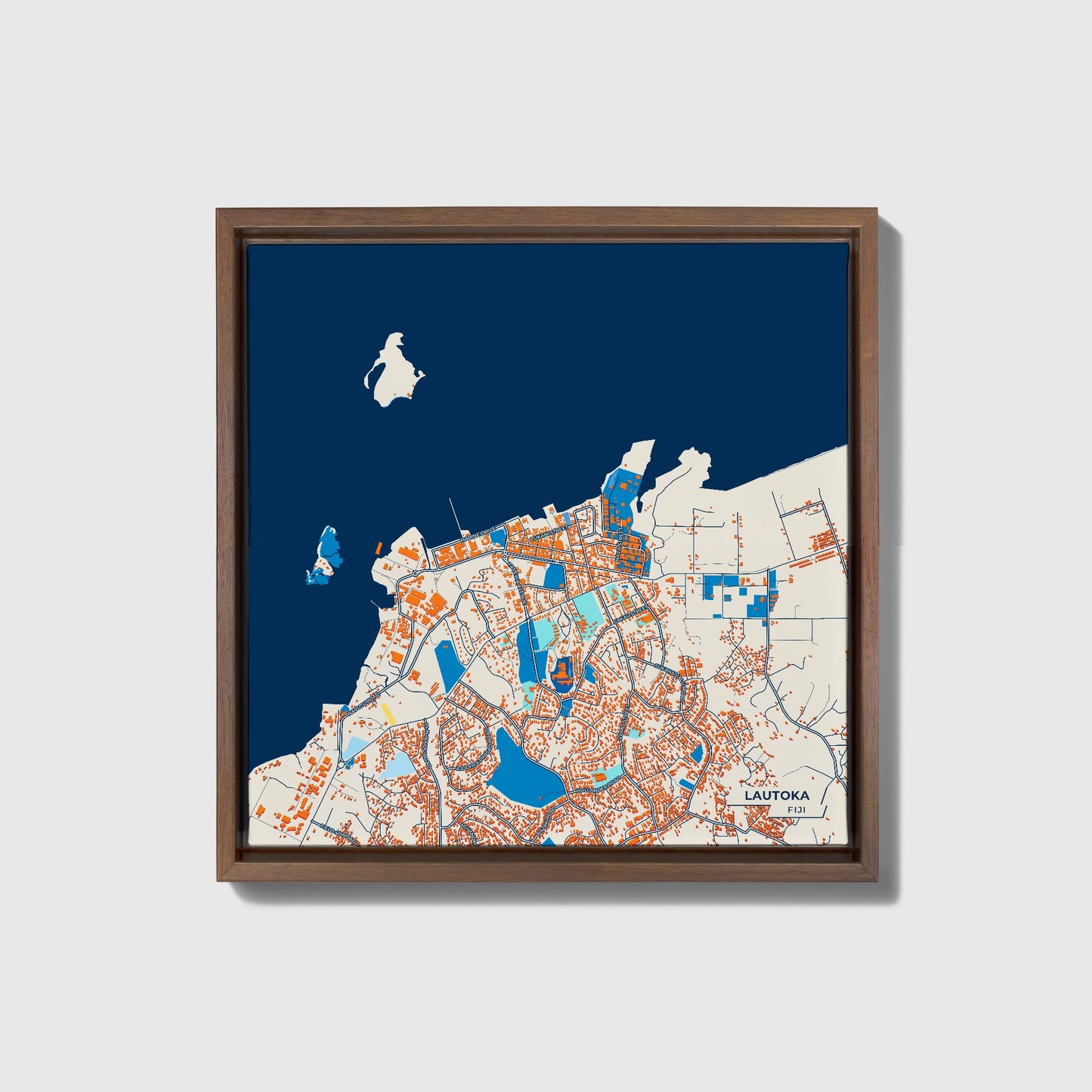 Lautoka Fiji Colorful City Map Canvas Print • Dark Wooden Framed