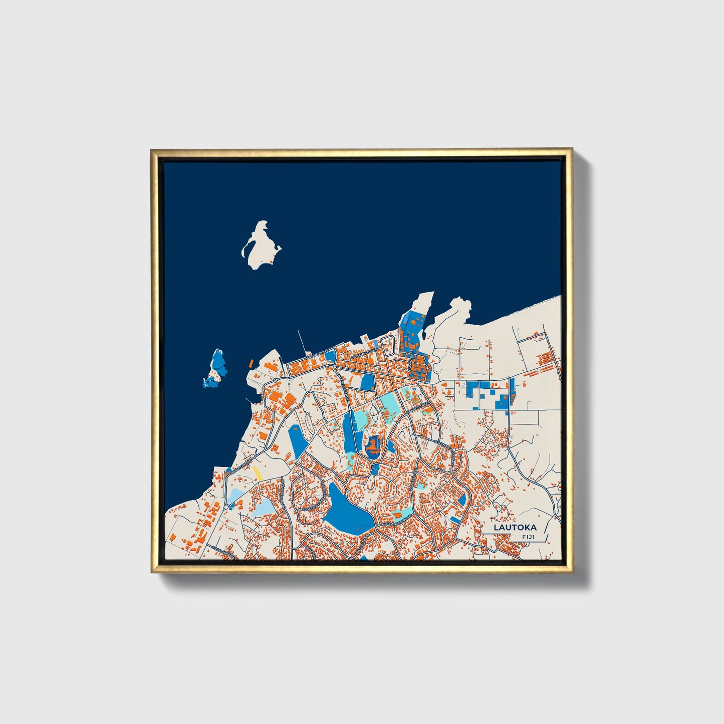 Lautoka Fiji Colorful City Map Canvas Print • Gold Framed