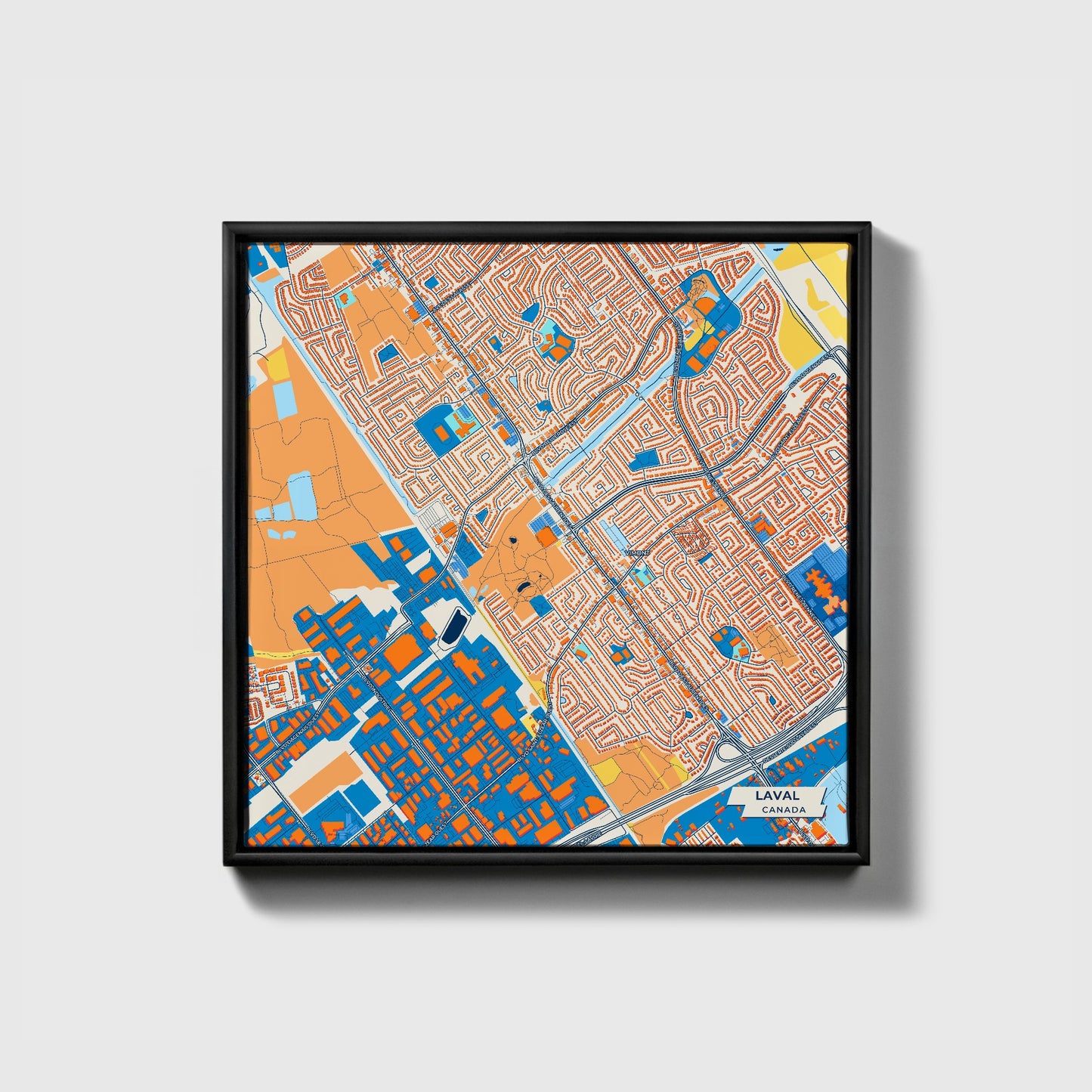 Laval Canada Colorful City Map Canvas Print • Black Framed