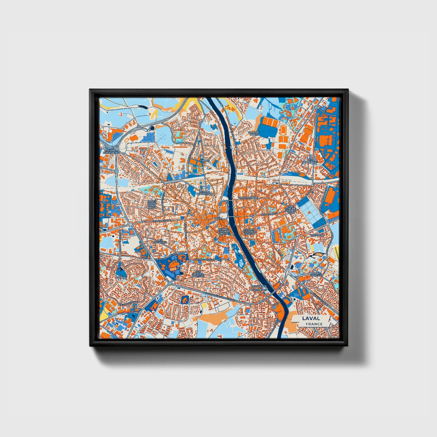 Laval France Colorful City Map Canvas Print • Black Framed