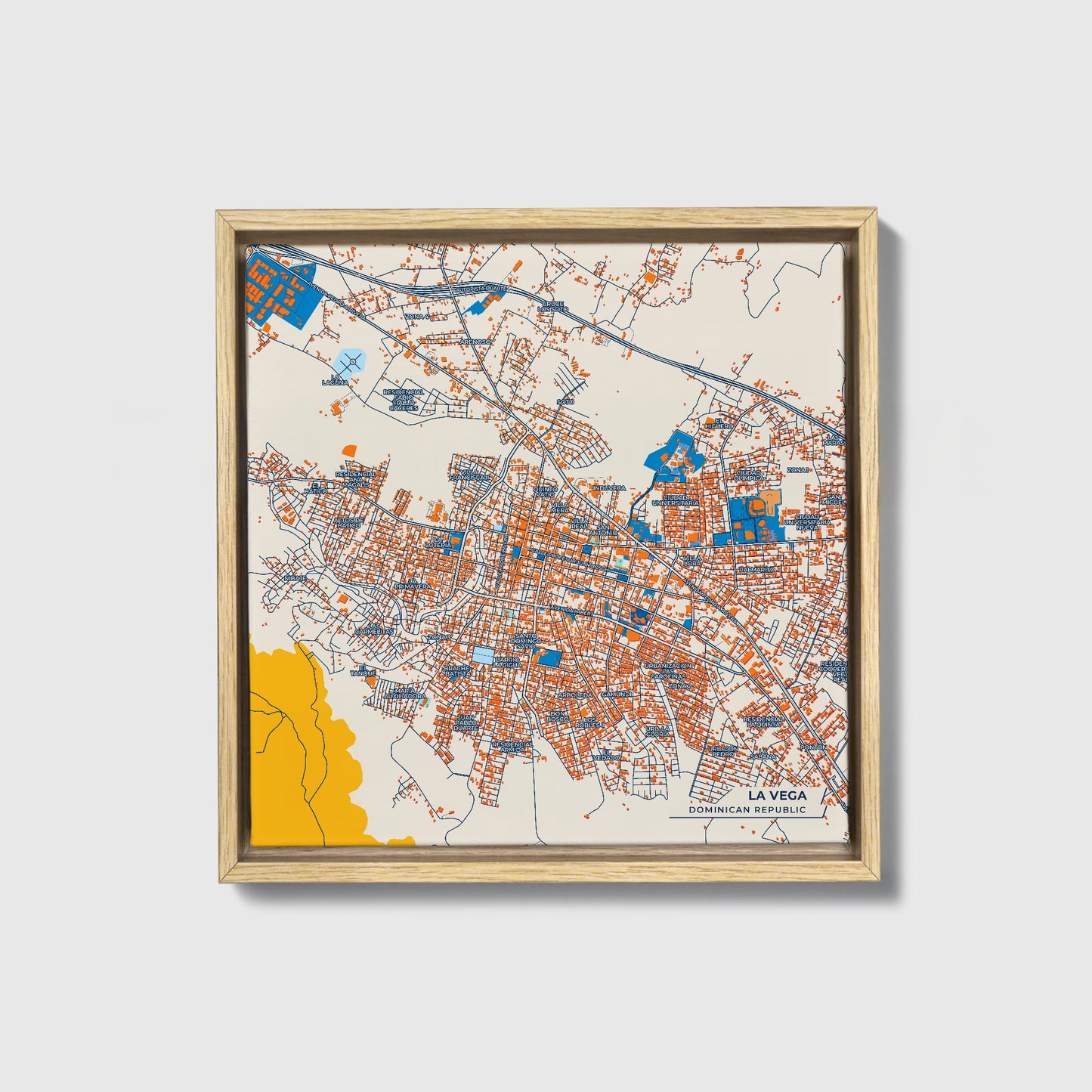 La Vega Dominican Republic Colorful City Map Canvas Print • Natural Wooden Framed