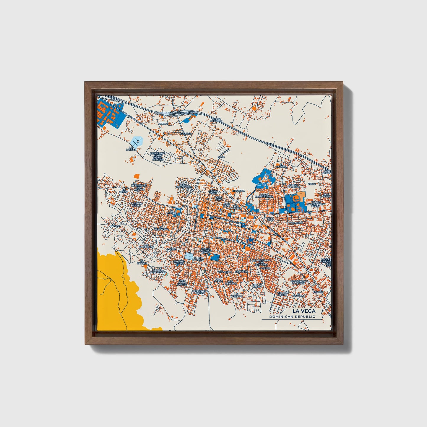 La Vega Dominican Republic Colorful City Map Canvas Print • Dark Wooden Framed