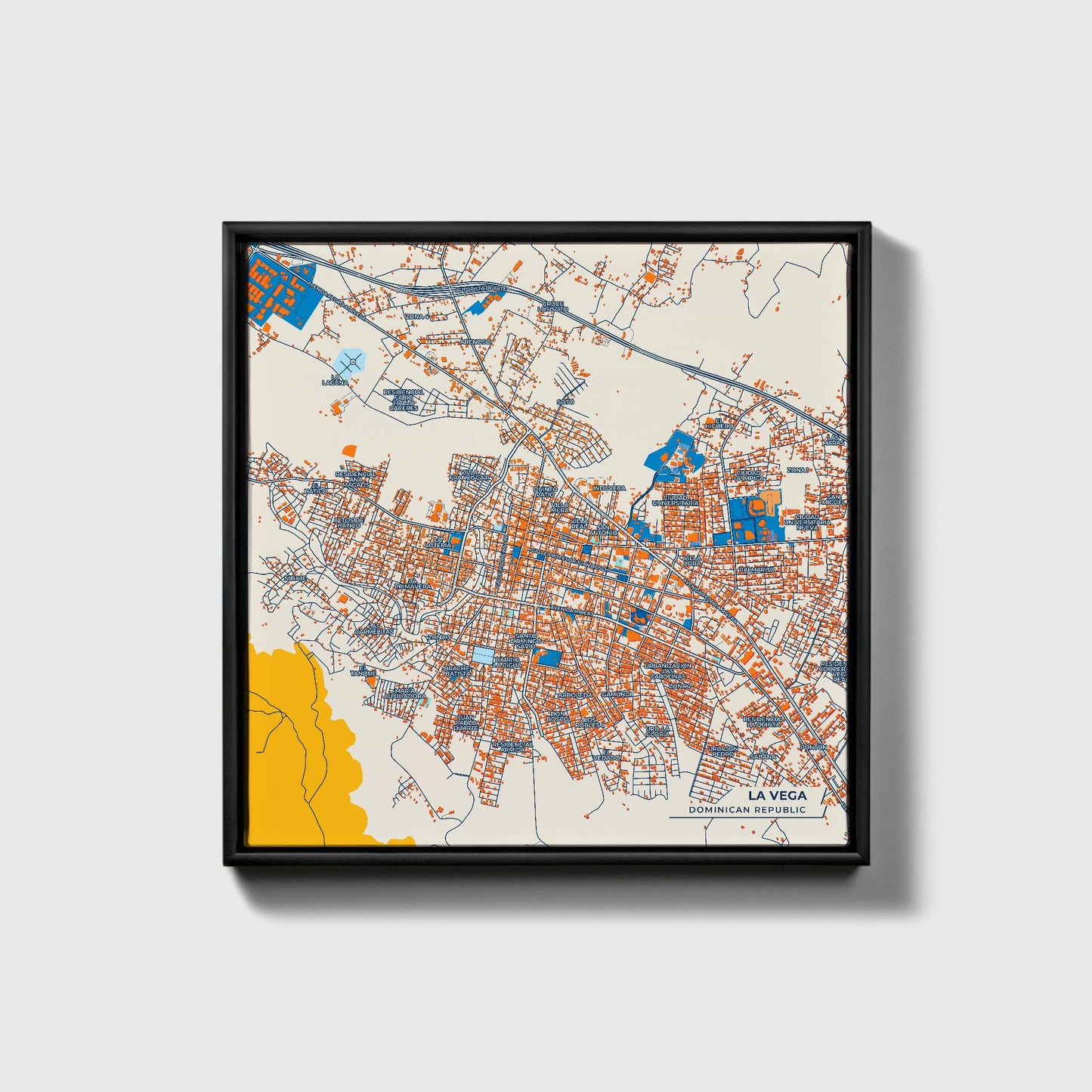 La Vega Dominican Republic Colorful City Map Canvas Print • Black Framed