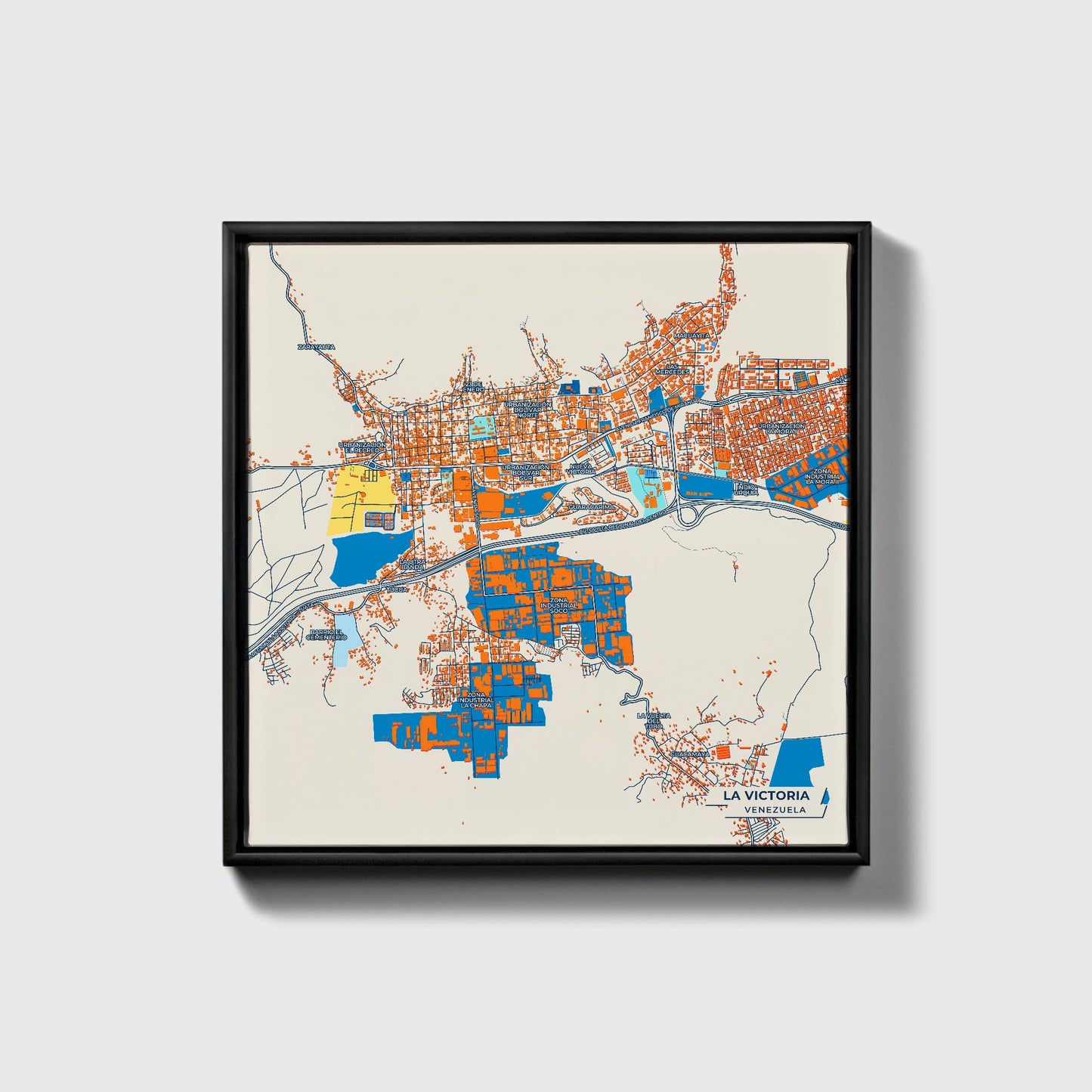 La Victoria Venezuela Colorful City Map Canvas Print • Black Framed