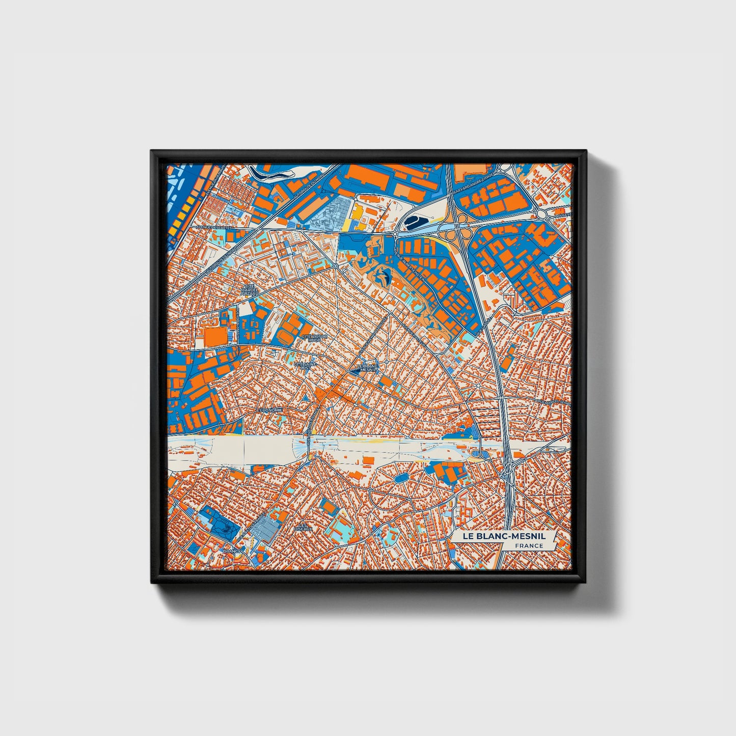 Le Blanc-Mesnil France Colorful City Map Canvas Print • Black Framed