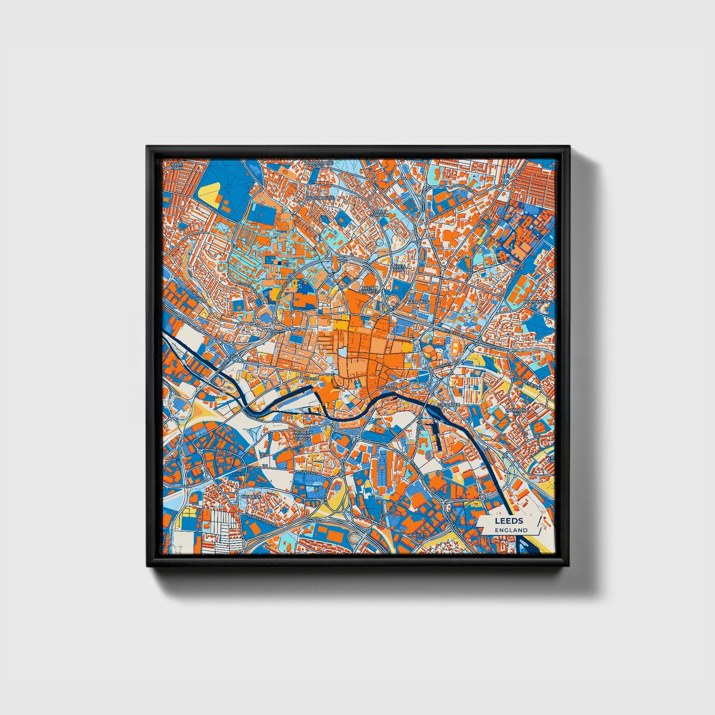 Leeds England Colorful City Map Canvas Print • Black Framed