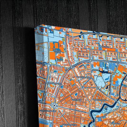 Leeuwarden Netherlands Colorful City Map Canvas Print Detail