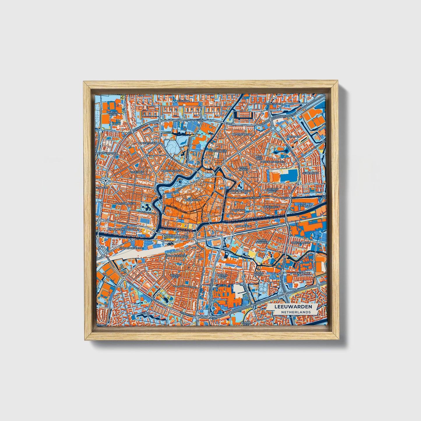 Leeuwarden Netherlands Colorful City Map Canvas Print • Natural Wooden Framed