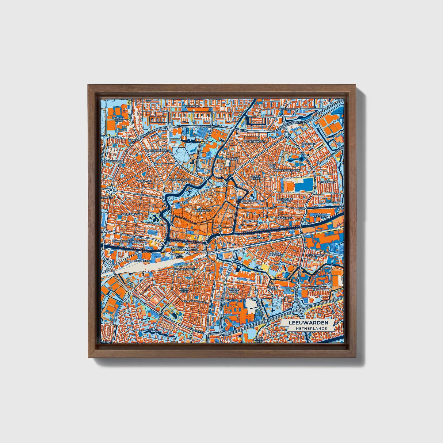 Leeuwarden Netherlands Colorful City Map Canvas Print • Dark Wooden Framed