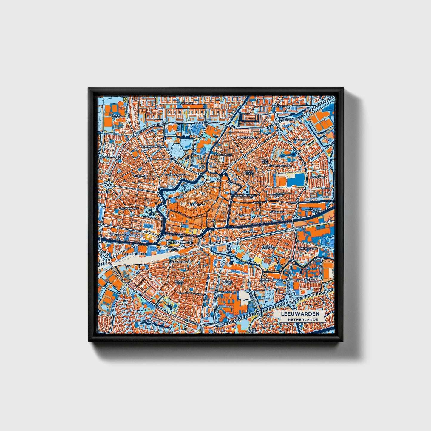 Leeuwarden Netherlands Colorful City Map Canvas Print • Black Framed