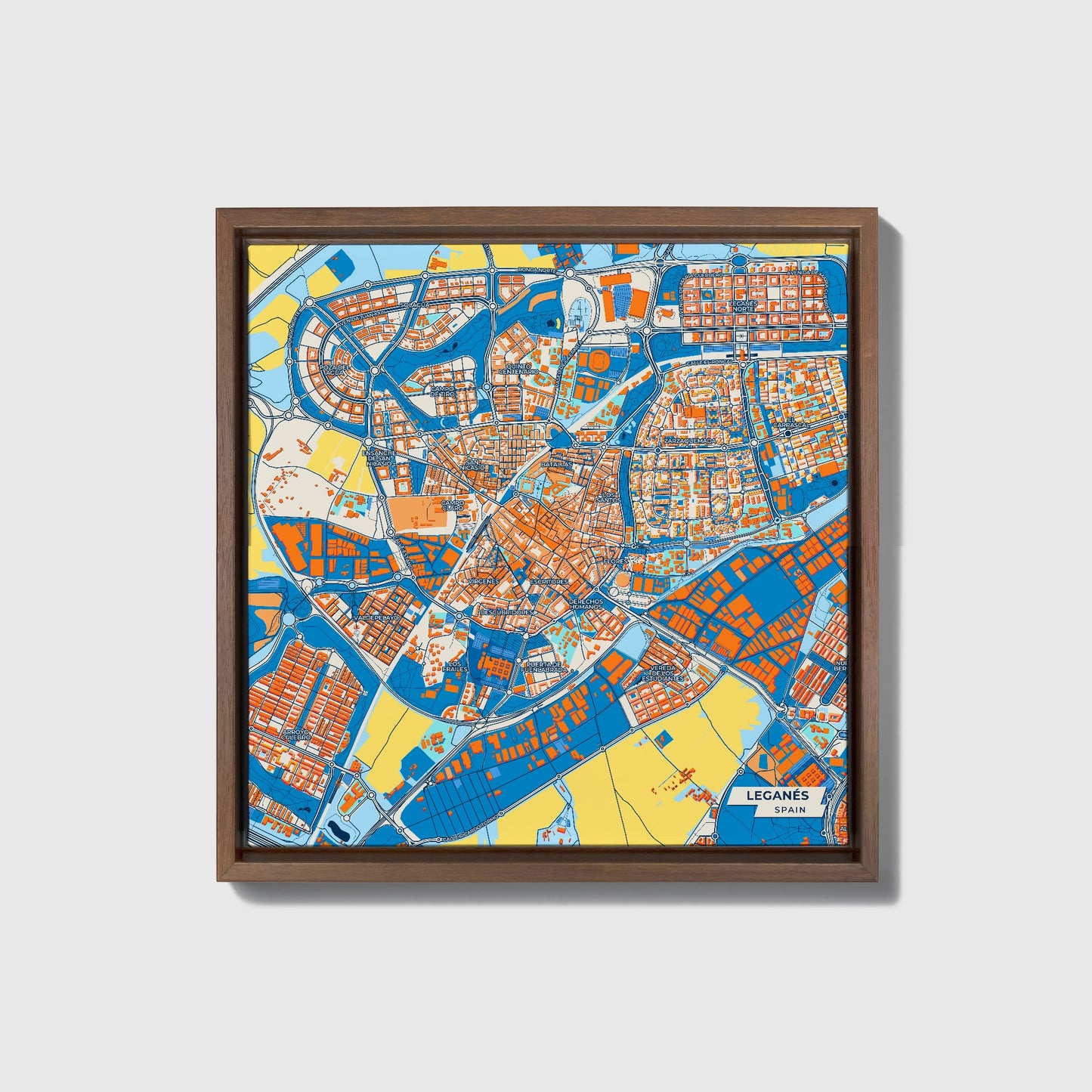 Leganés Spain Colorful City Map Canvas Print • Dark Wooden Framed