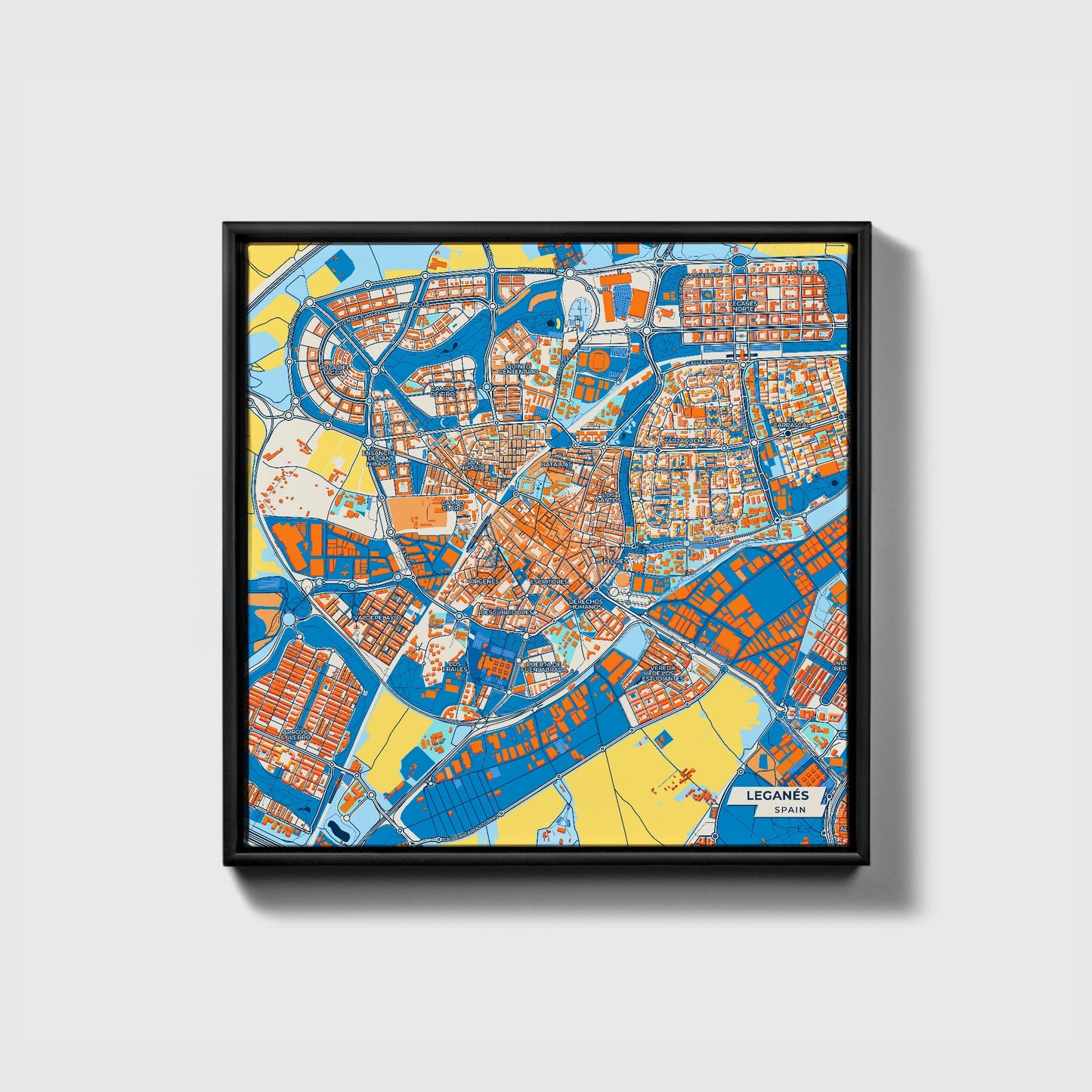 Leganés Spain Colorful City Map Canvas Print • Black Framed