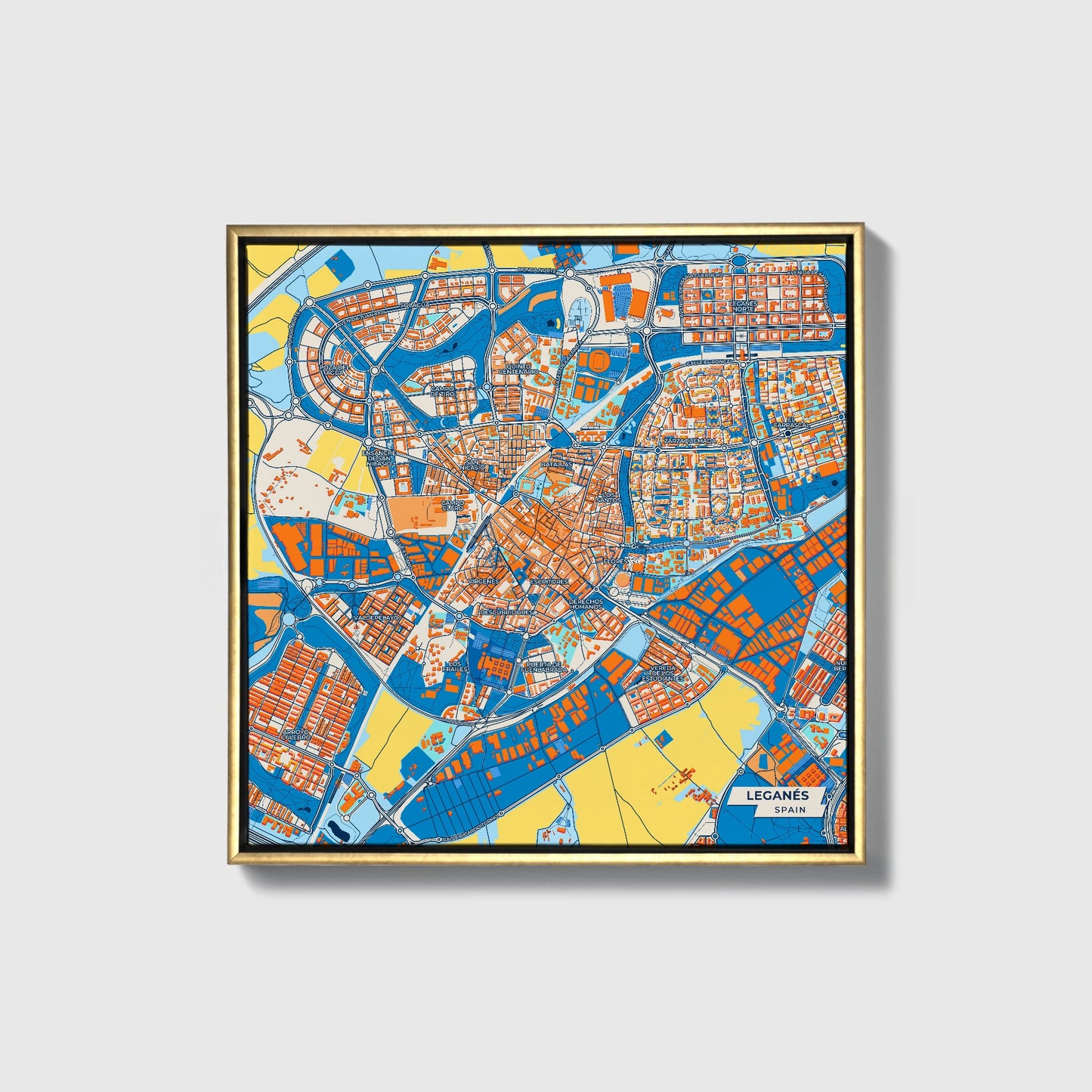 Leganés Spain Colorful City Map Canvas Print • Gold Framed