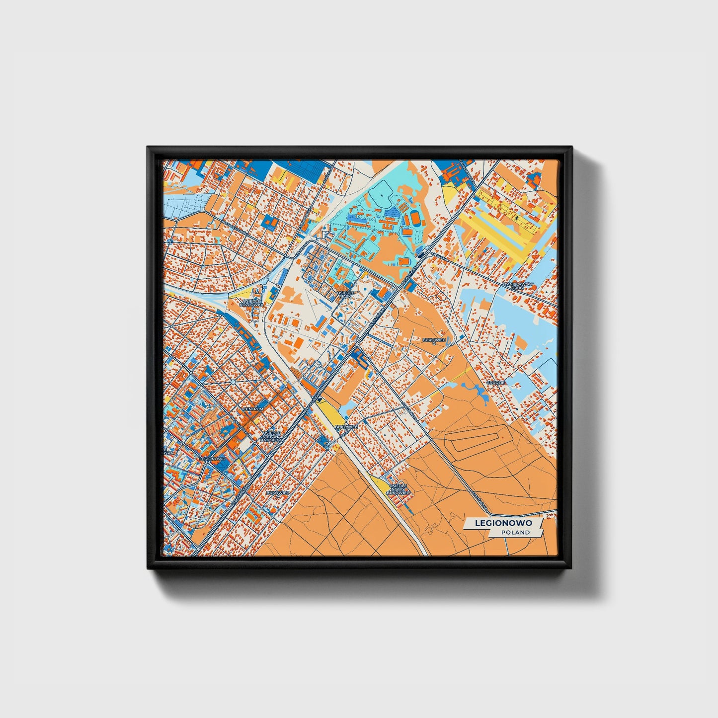 Legionowo Poland Colorful City Map Canvas Print • Black Framed