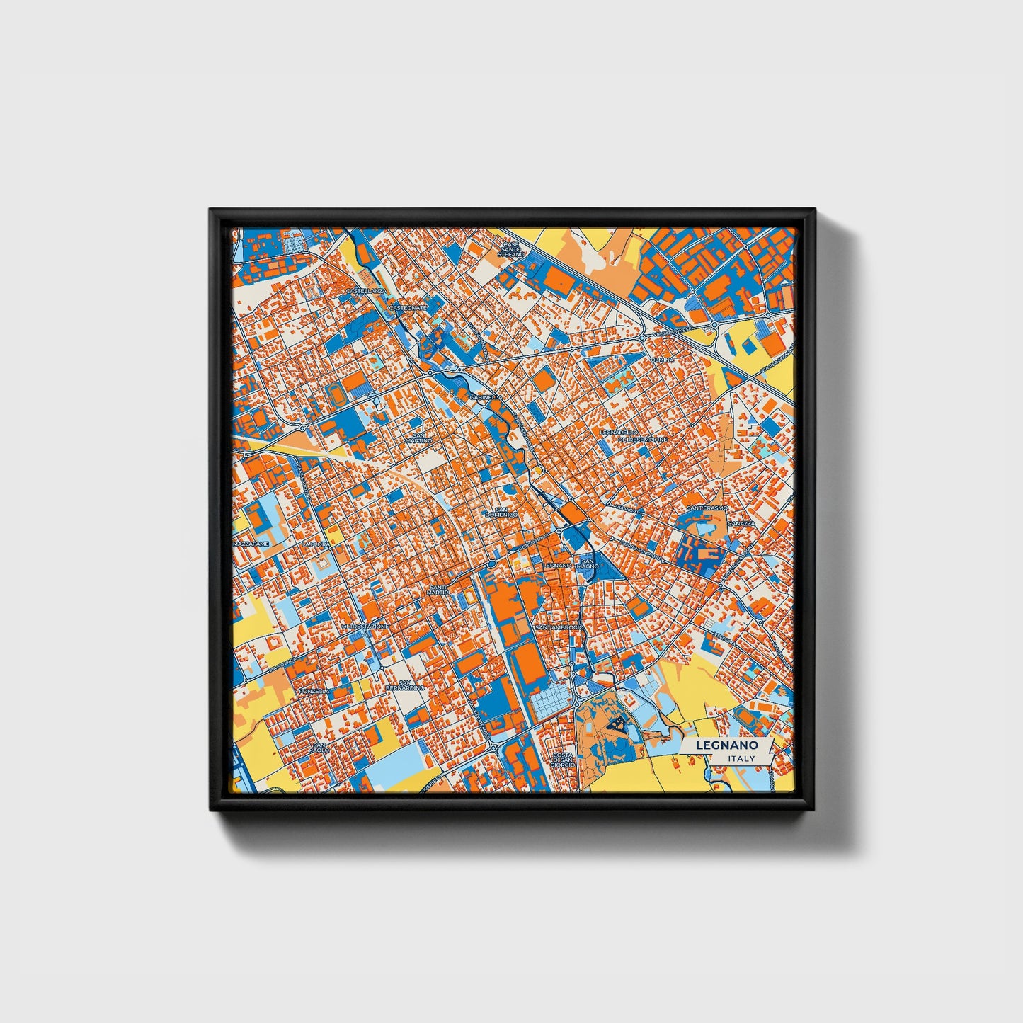 Legnano Italy Colorful City Map Canvas Print • Black Framed