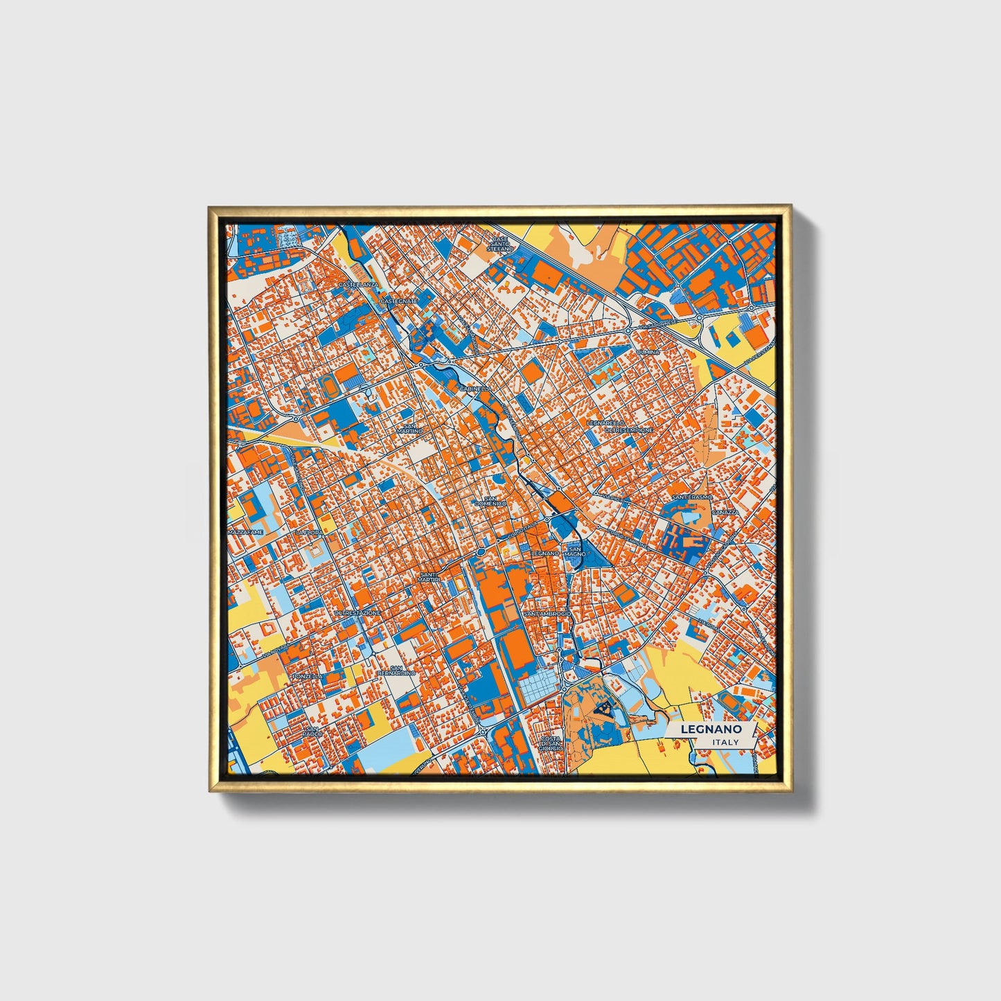 Legnano Italy Colorful City Map Canvas Print • Gold Framed
