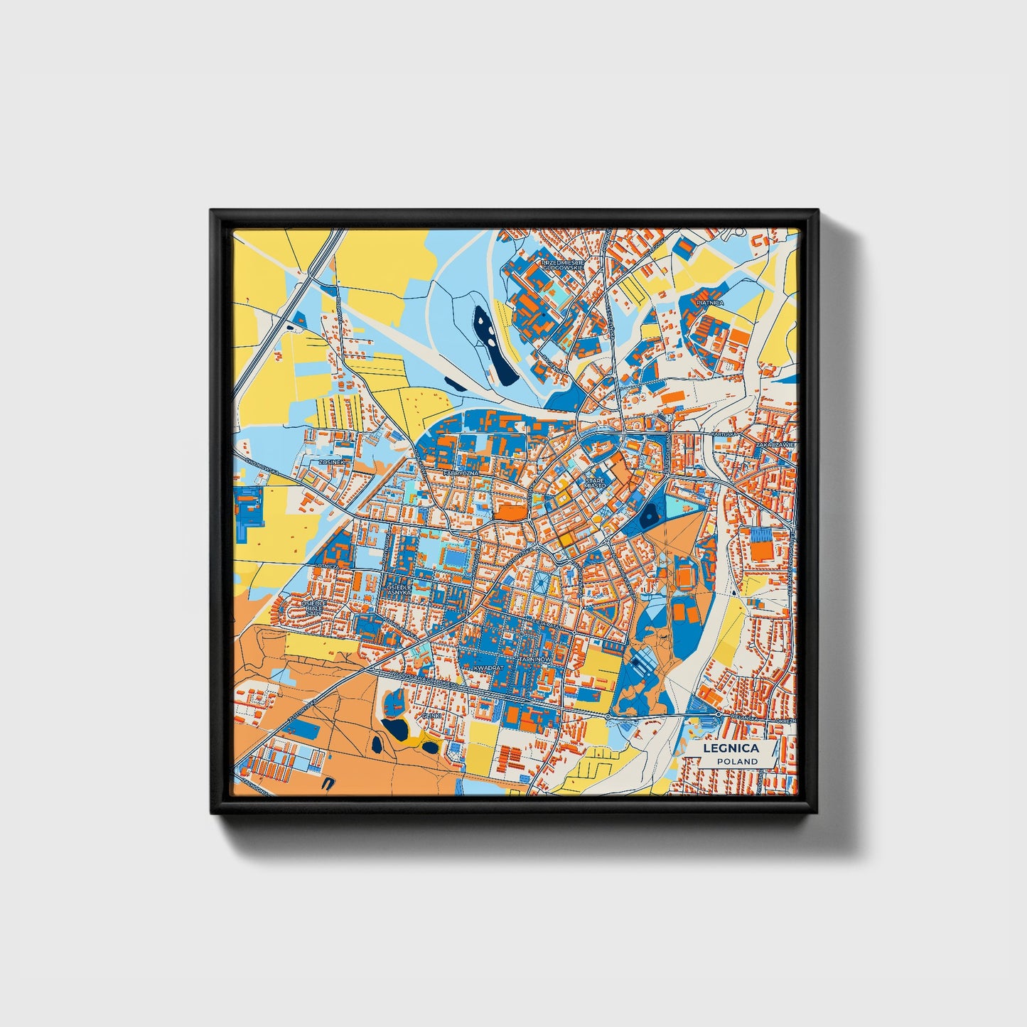 Legnica Poland Colorful City Map Canvas Print • Black Framed