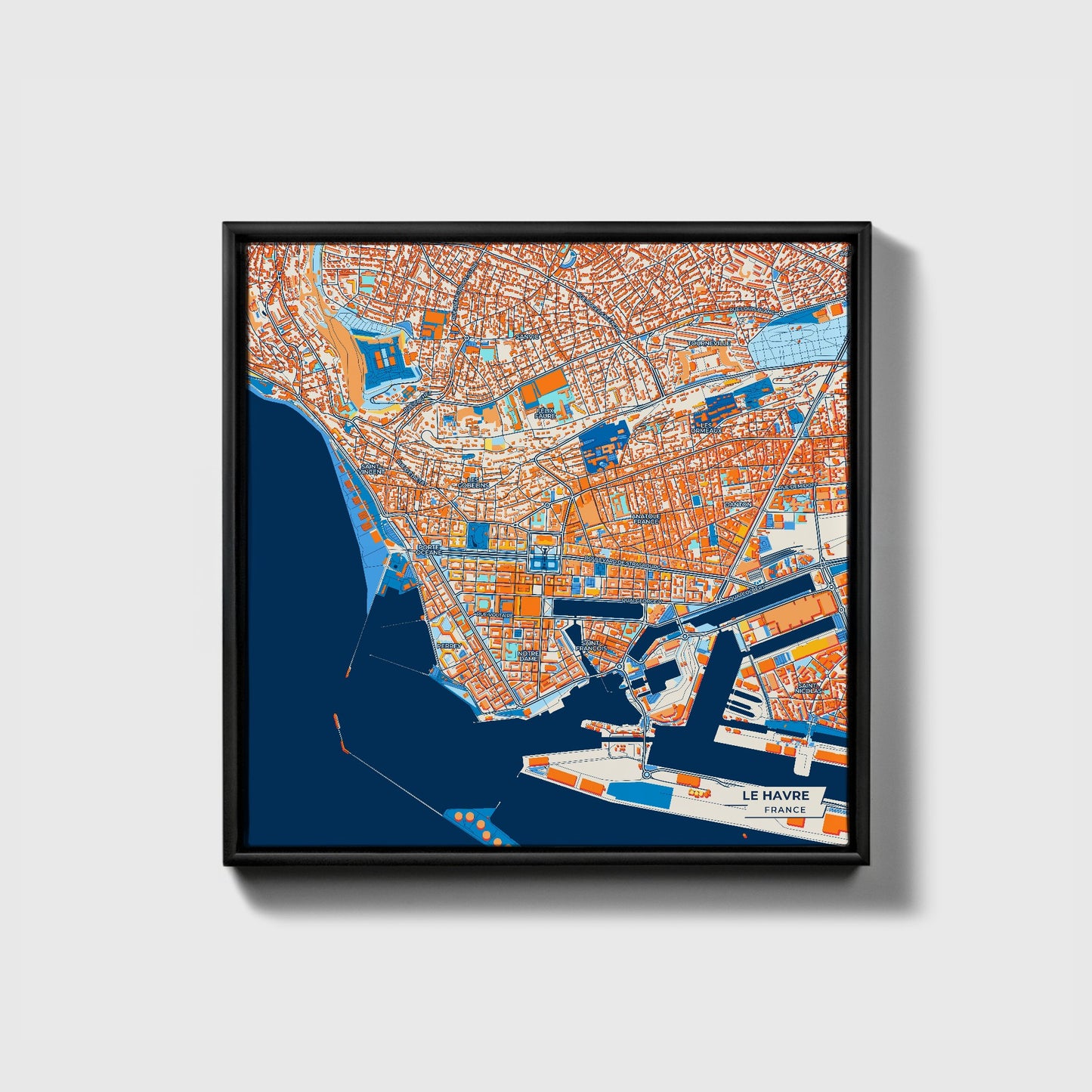 Le Havre France Colorful City Map Canvas Print • Black Framed