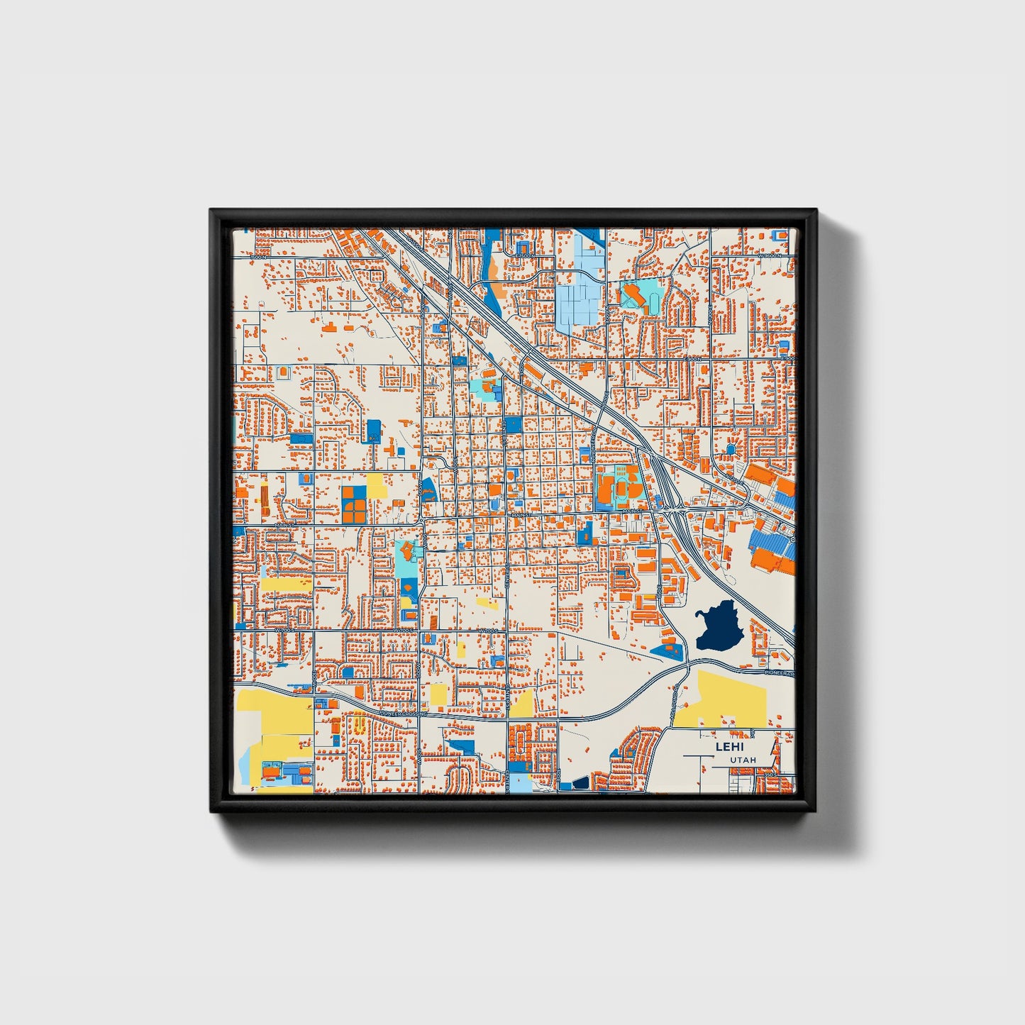 Lehi Utah Colorful City Map Canvas Print • Black Framed