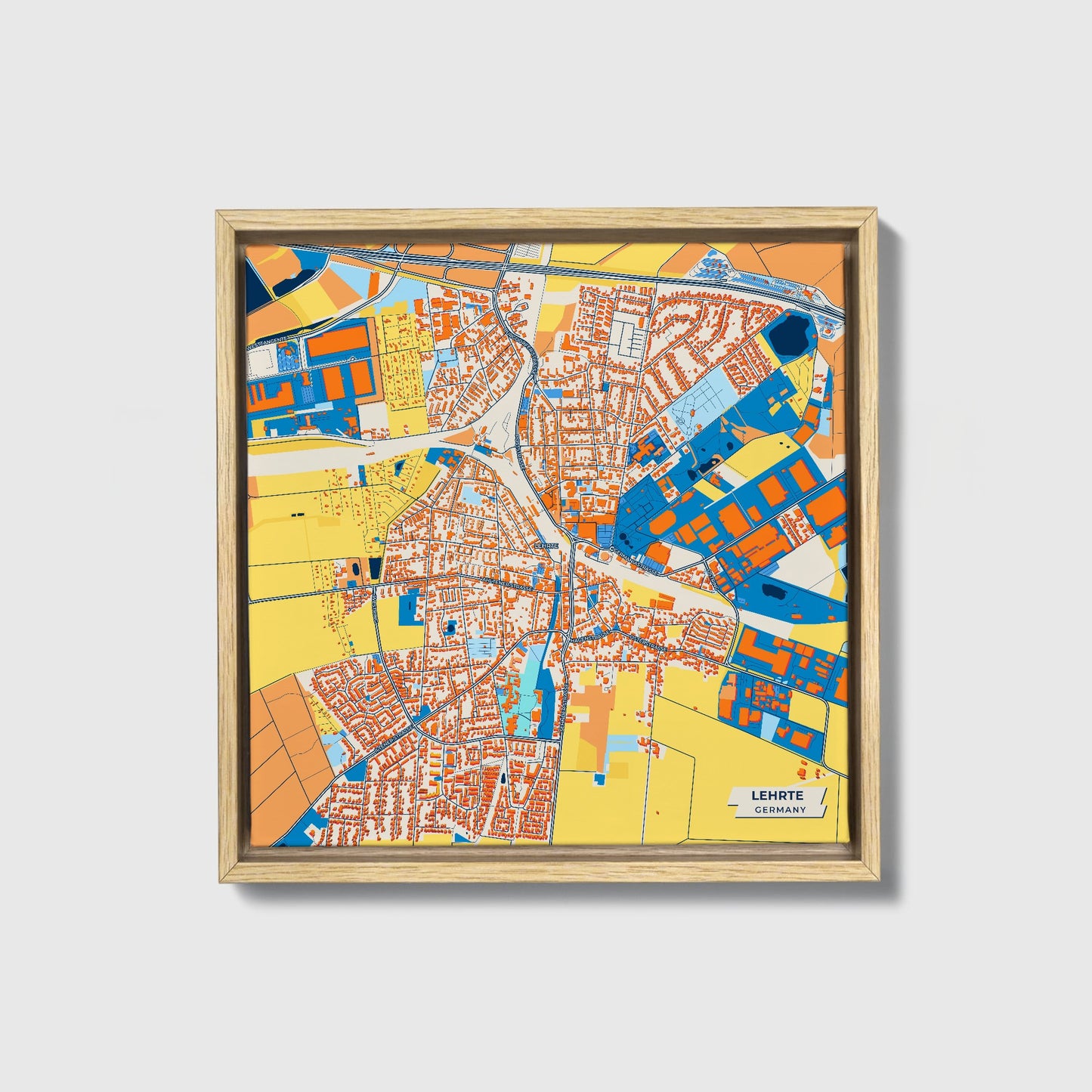 Lehrte Germany Colorful City Map Canvas Print • Natural Wooden Framed
