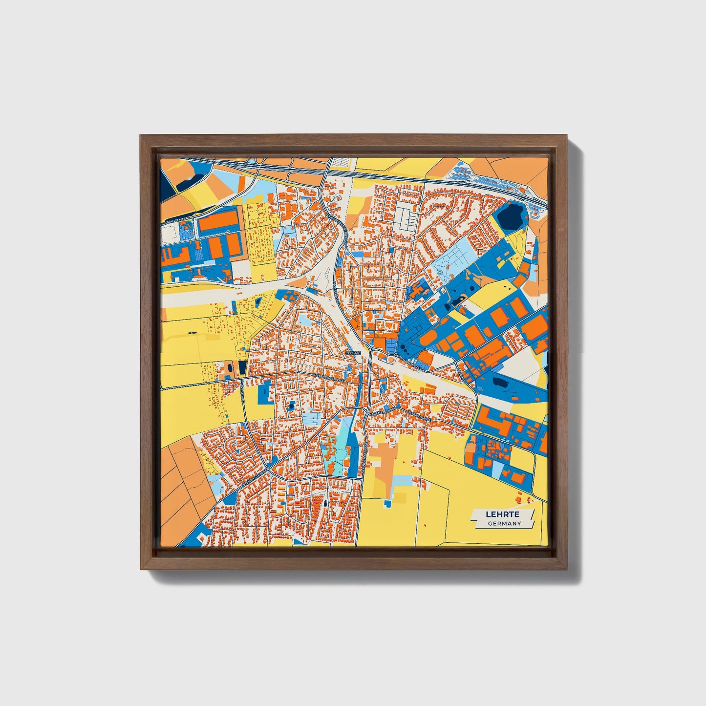 Lehrte Germany Colorful City Map Canvas Print • Dark Wooden Framed