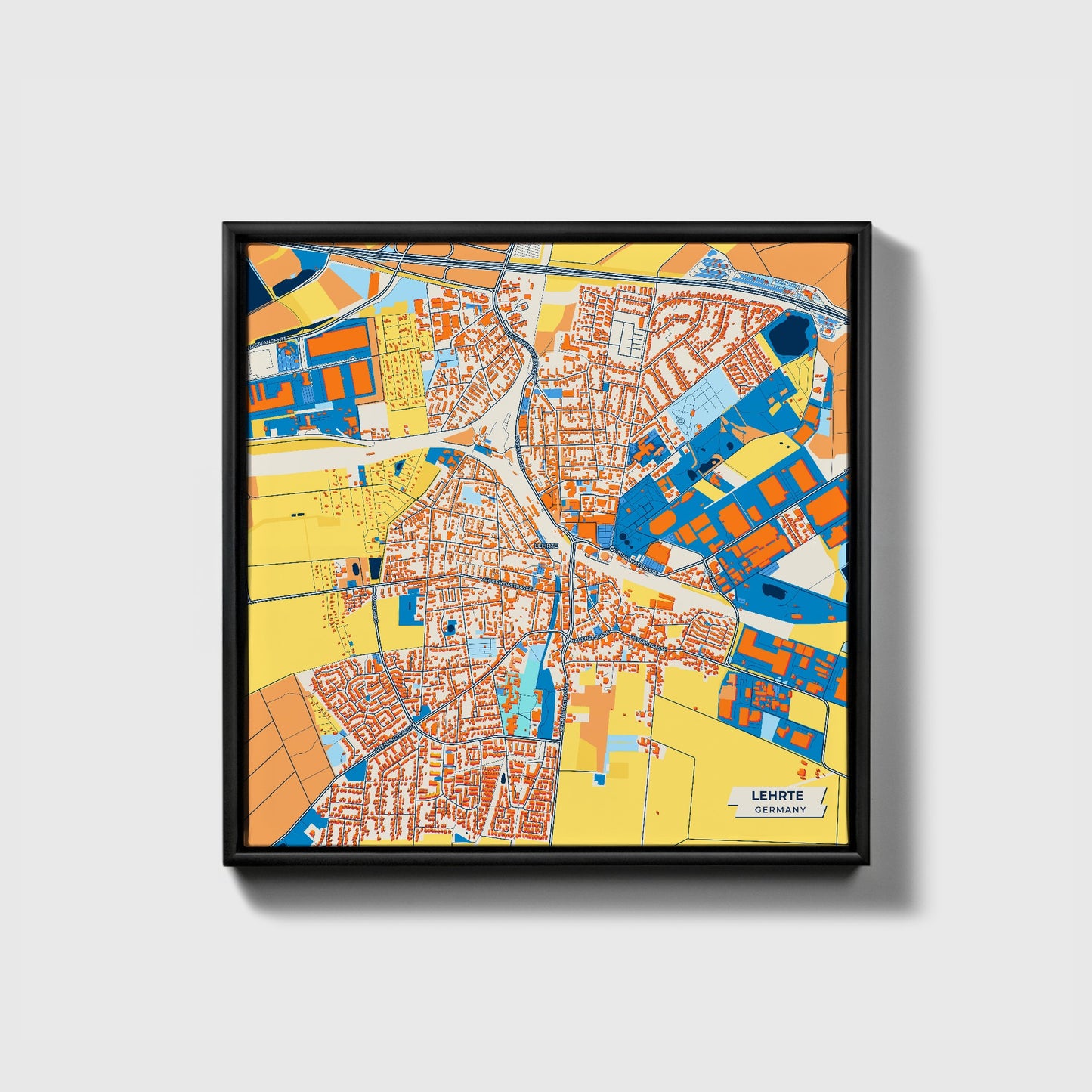 Lehrte Germany Colorful City Map Canvas Print • Black Framed