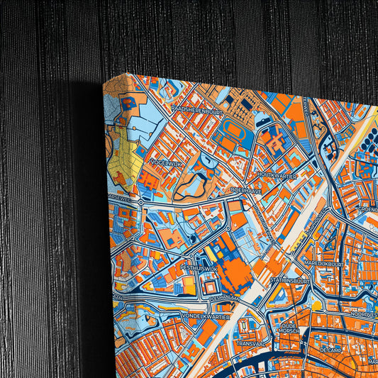 Leiden Netherlands Colorful City Map Canvas Print Detail