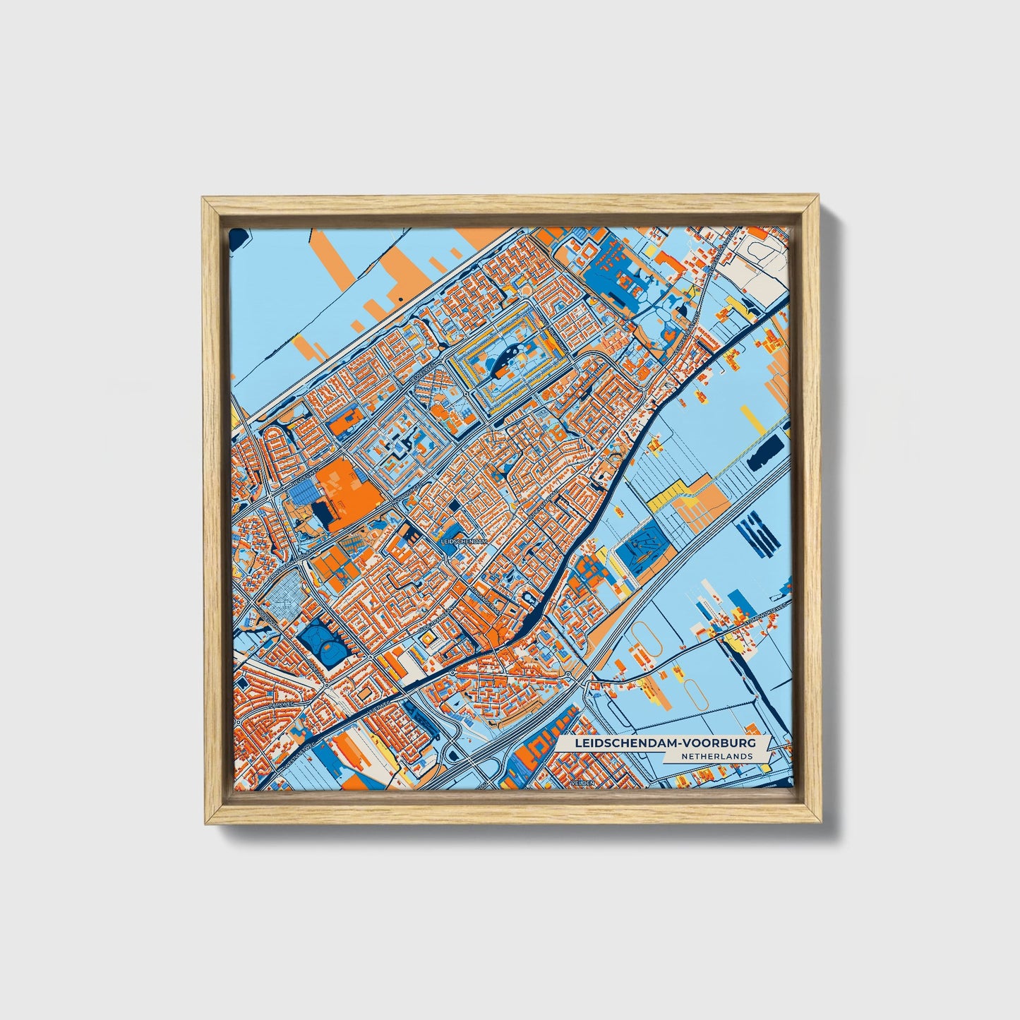 Leidschendam-Voorburg Netherlands Colorful City Map Canvas Print • Natural Wooden Framed