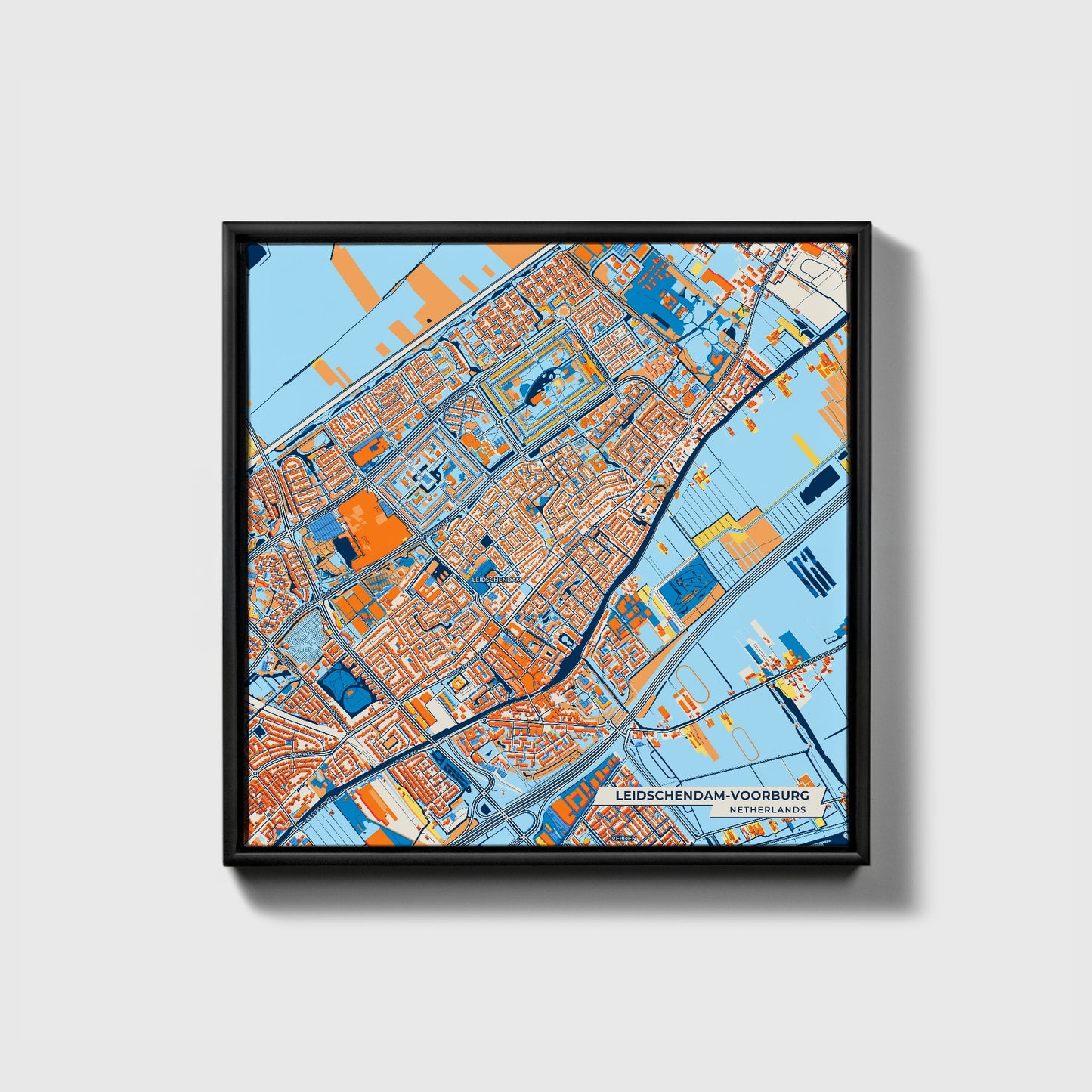 Leidschendam-Voorburg Netherlands Colorful City Map Canvas Print • Black Framed